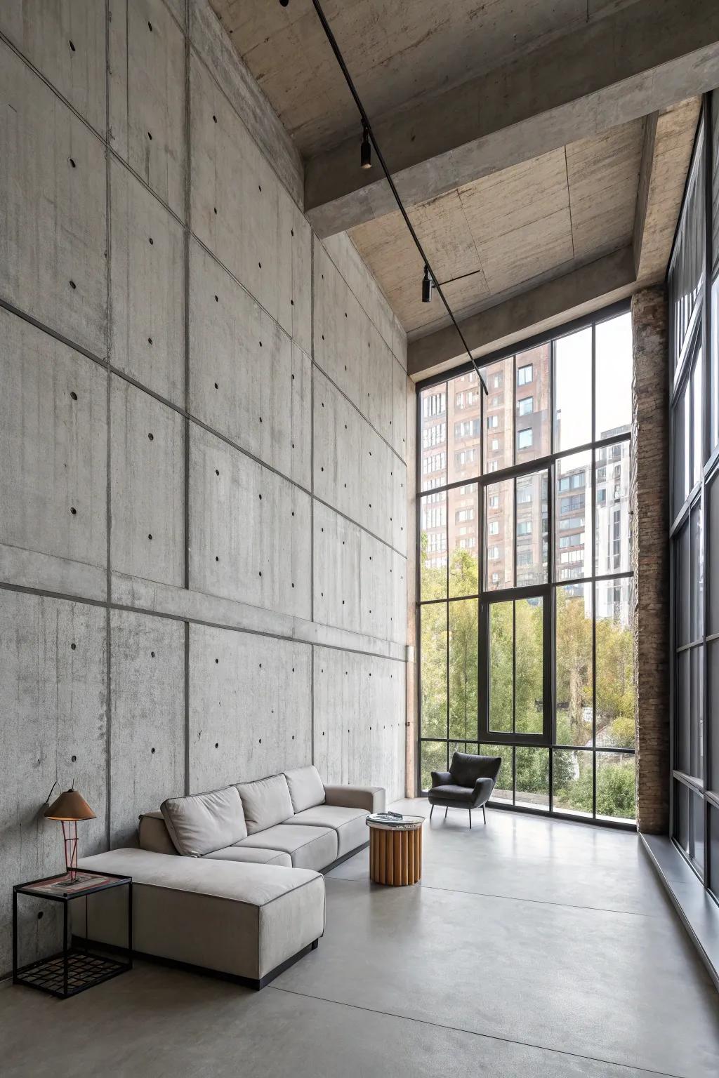 Concrete walls offer a trendy, urban edge that’s timeless.