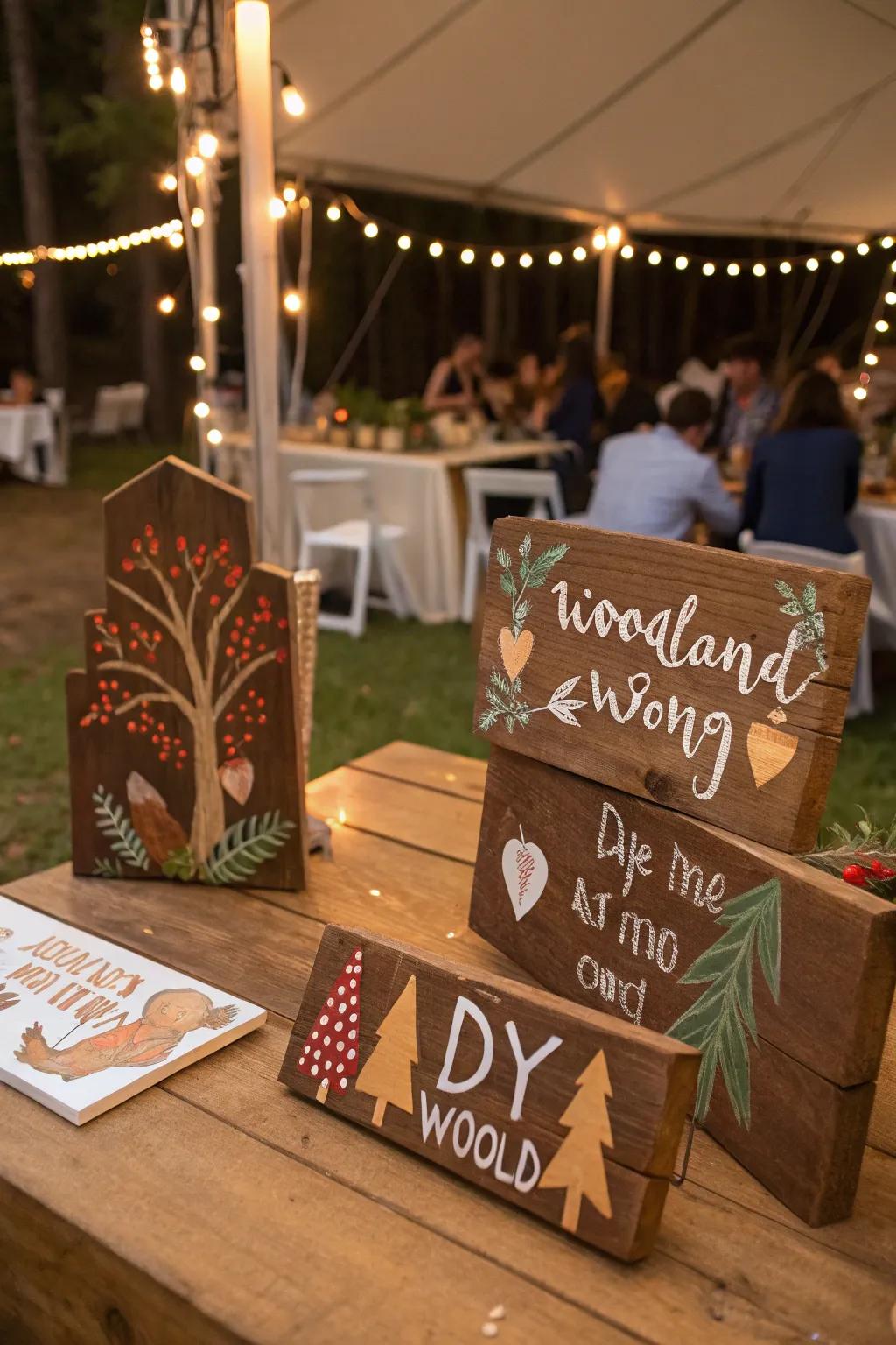 Guide your guests with charming woodland signs.