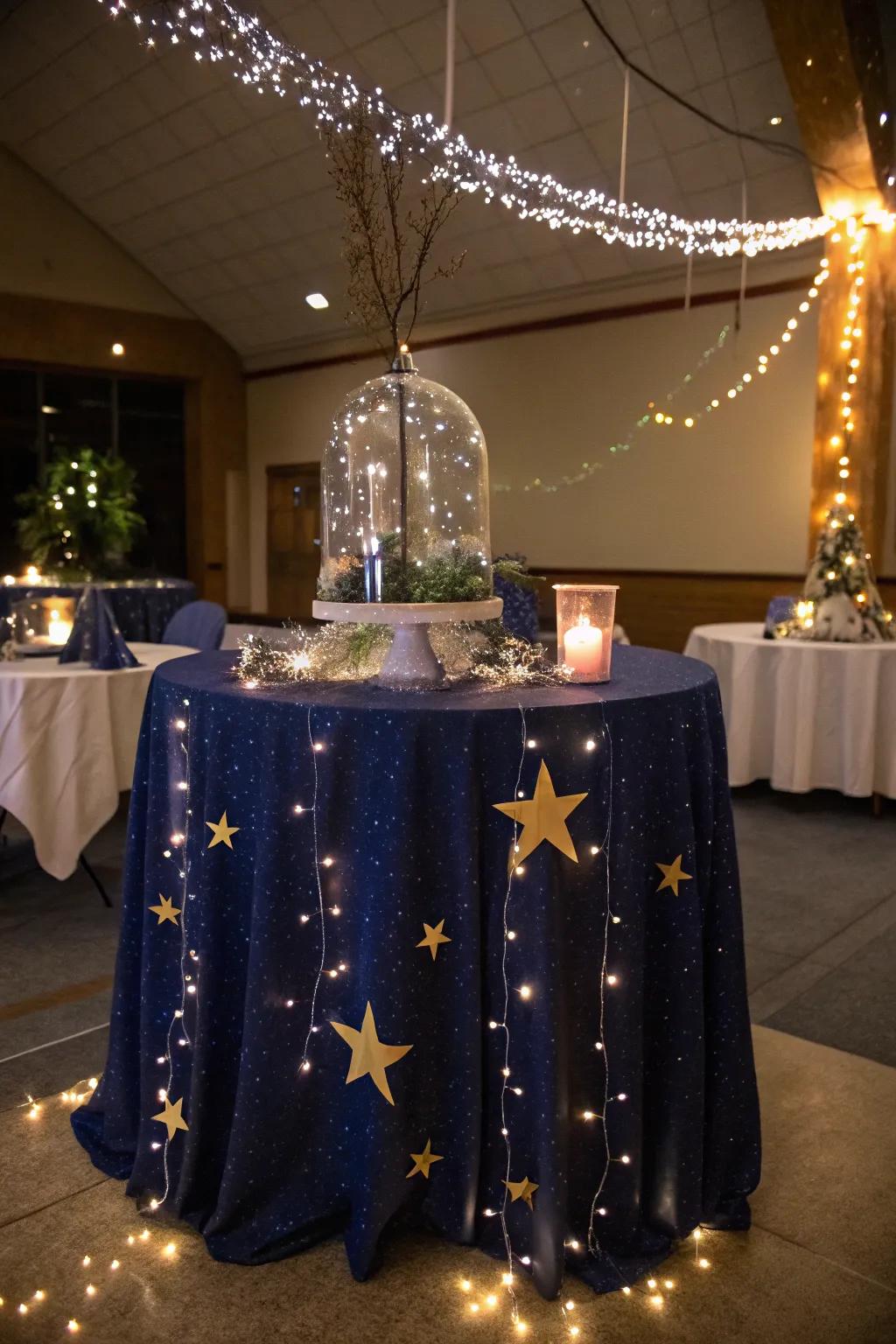 Starry centerpieces transporting guests to a magical night sky.