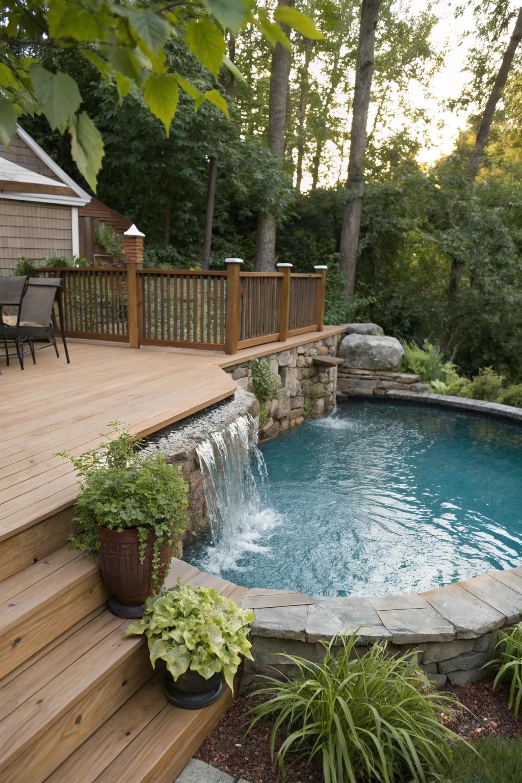 Water features add a tranquil soundtrack to your pool deck.