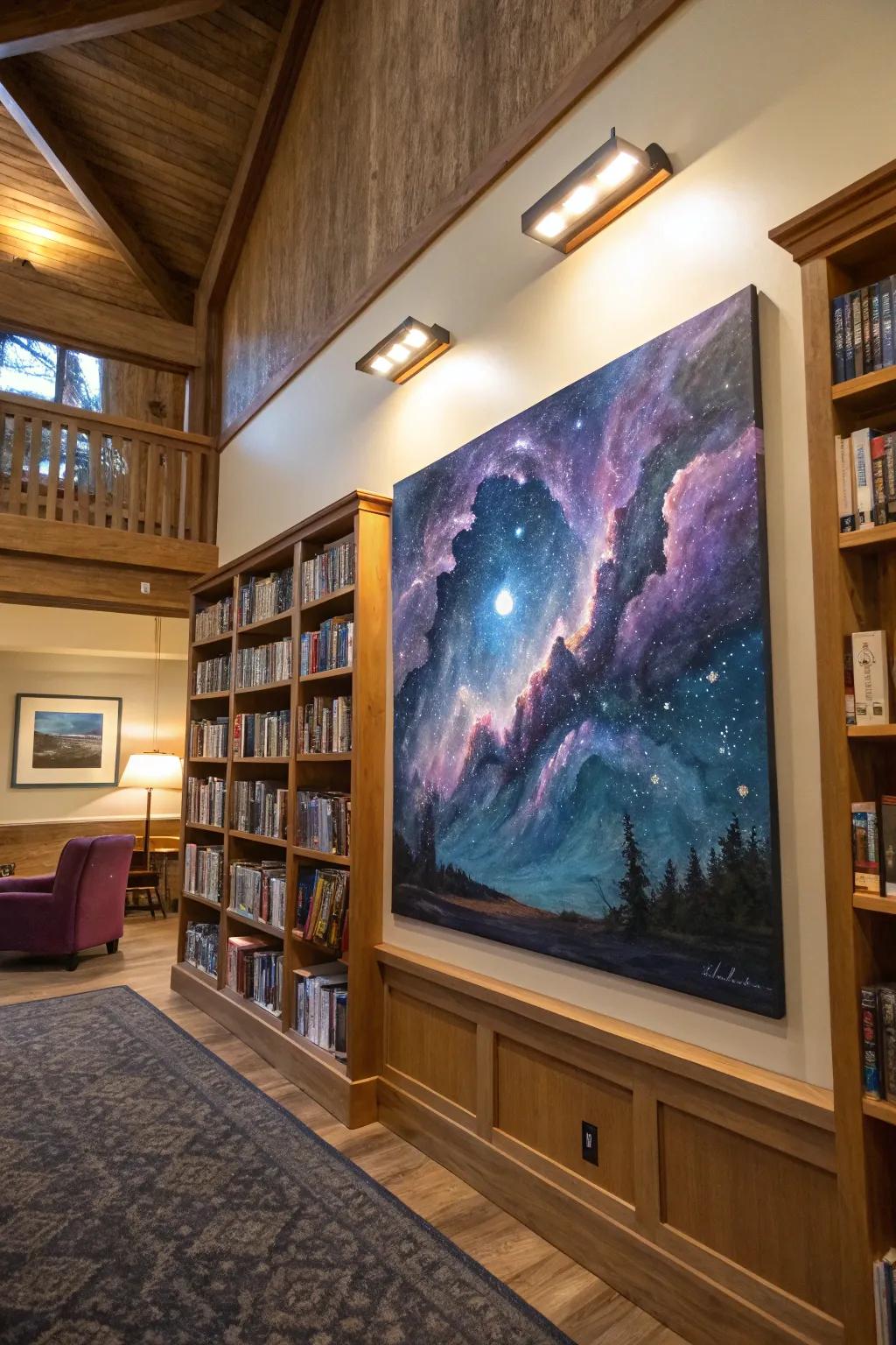 Celestial landscape painting bringing the cosmos indoors