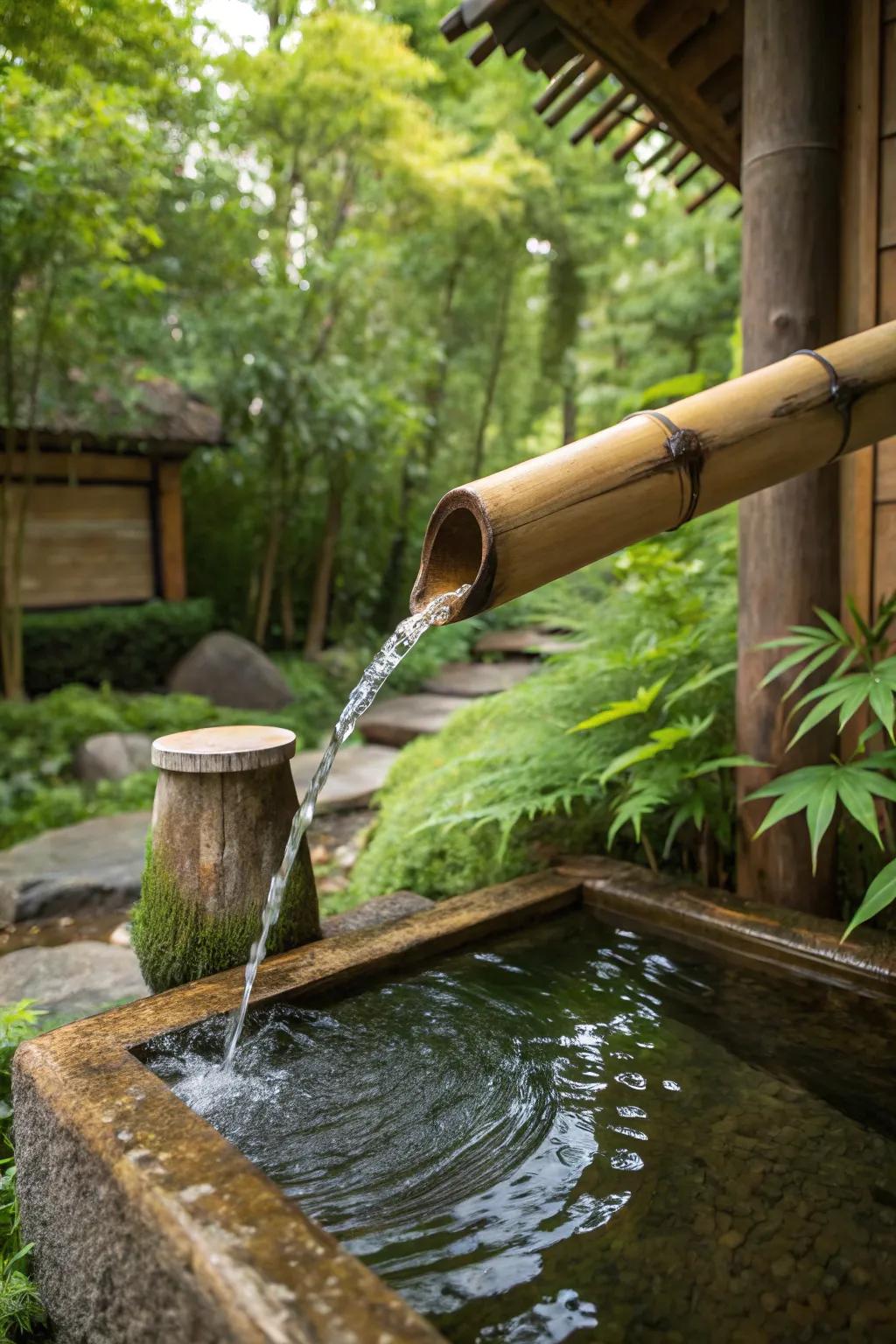 A bamboo spout fountain brings East Asian tranquility to your garden.