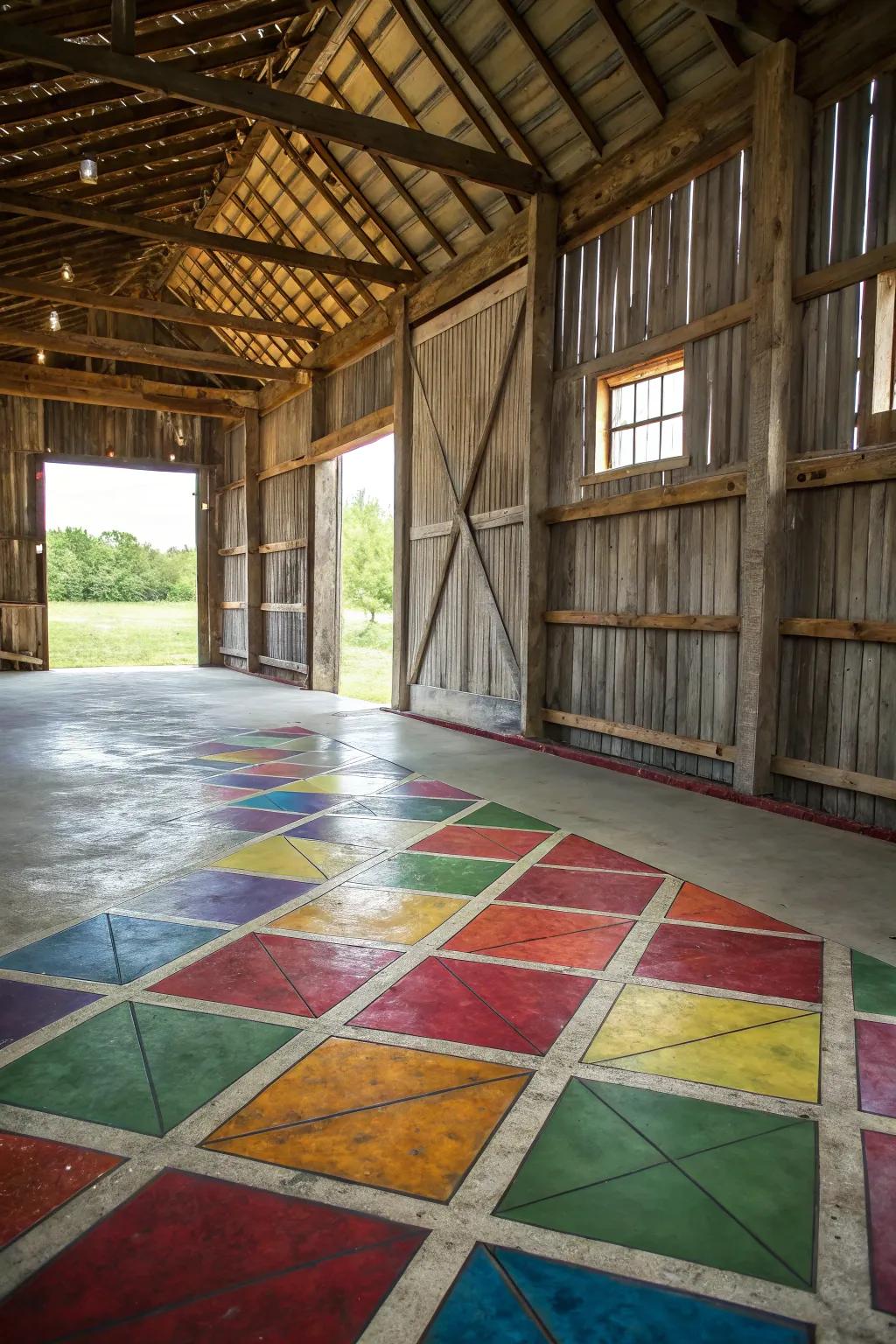 Stained concrete floors add color and artistic flair.