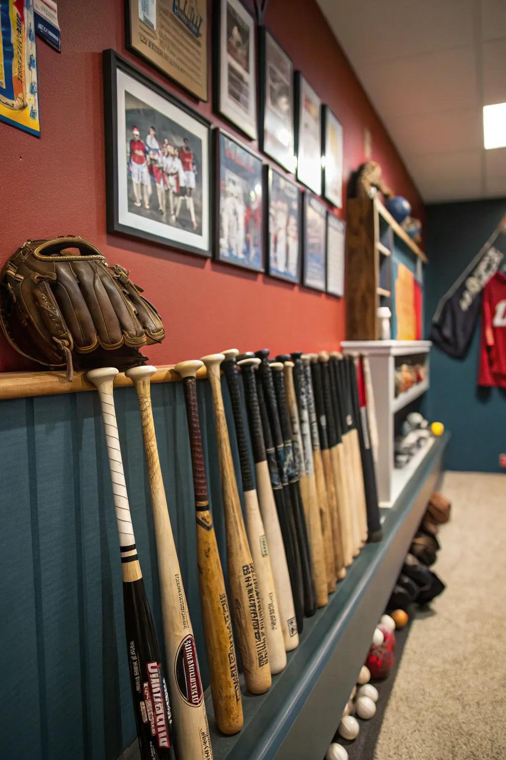 Celebrate the game with a bat and glove display.