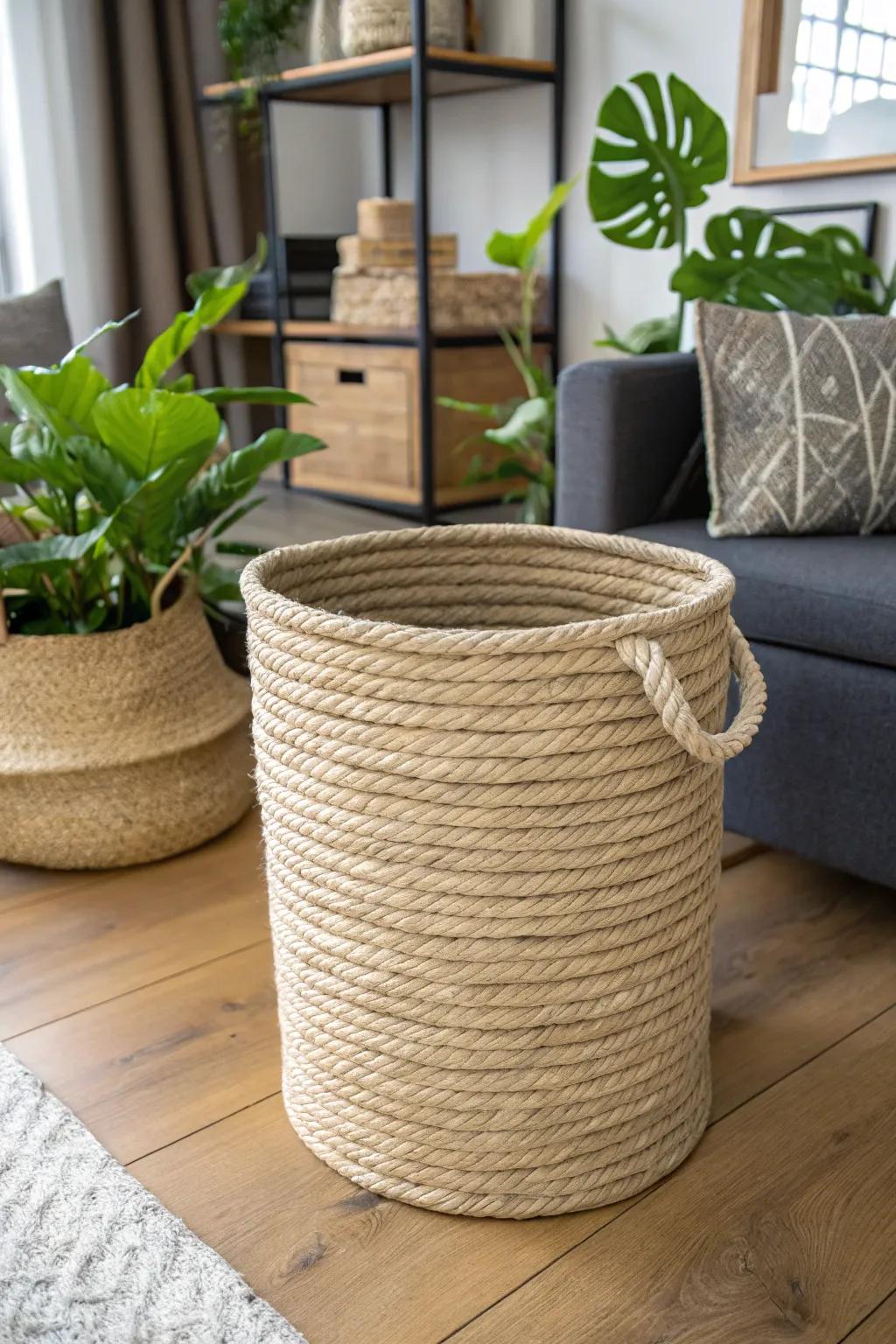 Store in style with rope-decorated bins.