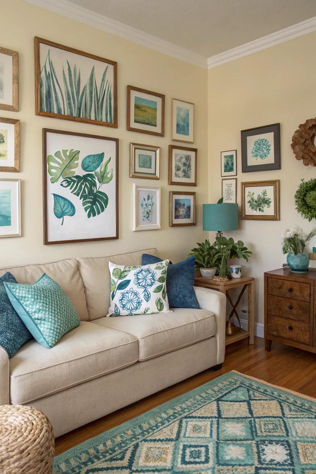 A gallery wall appends a personal touch and showcases unique flair.
