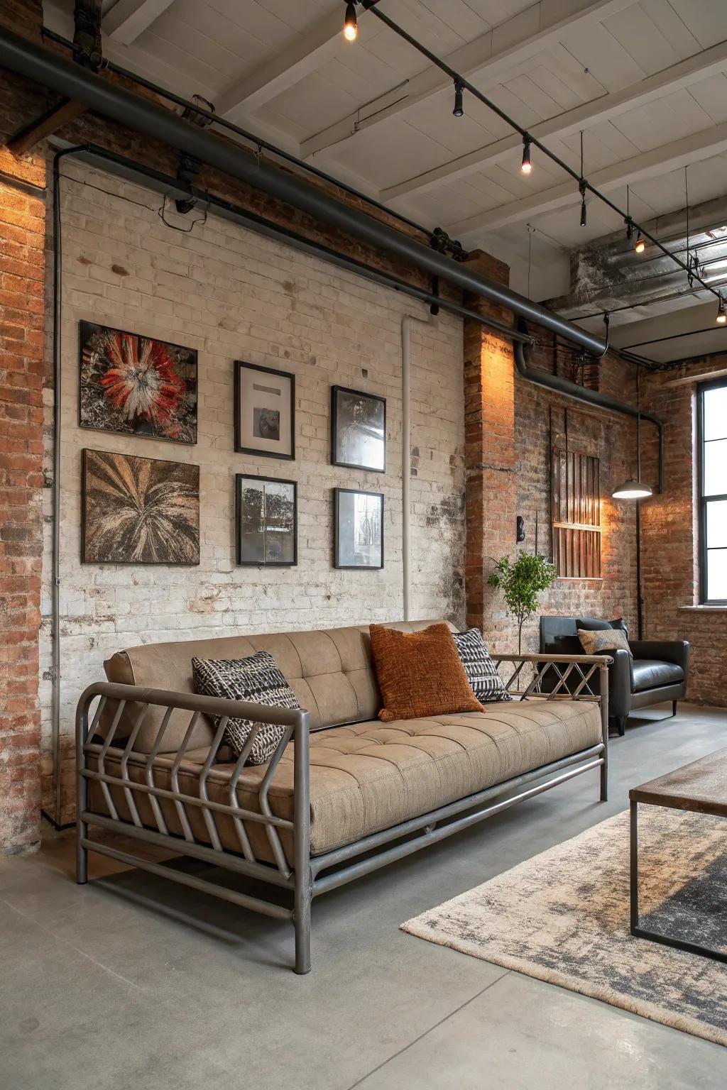 Metal-framed couches add an industrial edge to your space.