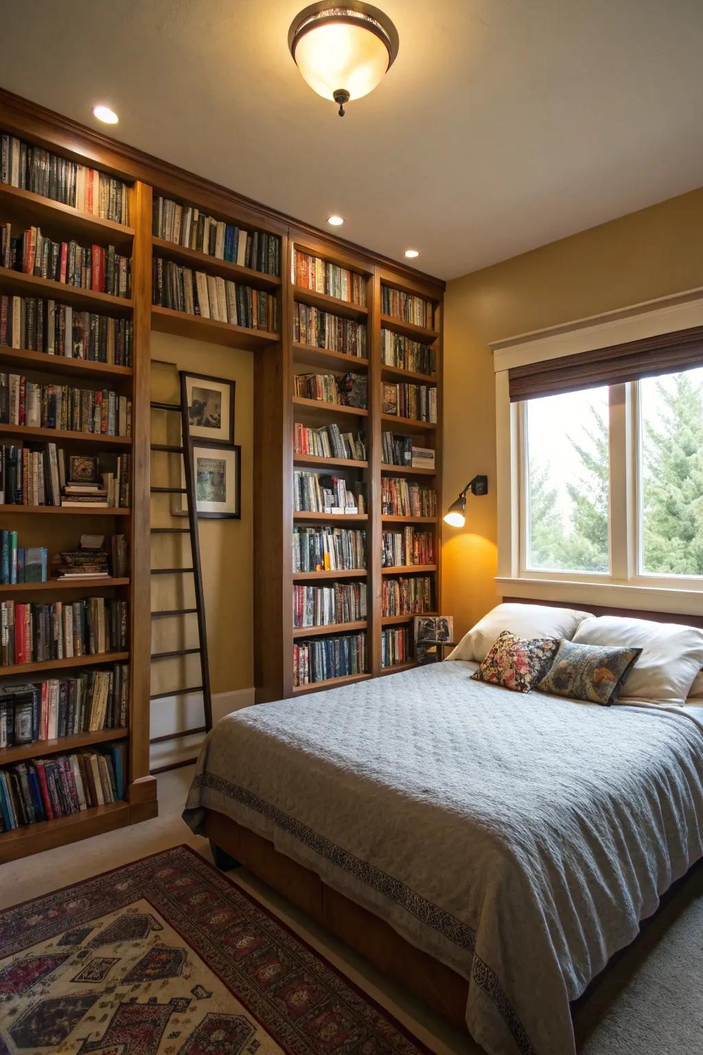Utilizing vertical space adding organization and style to this bedroom.