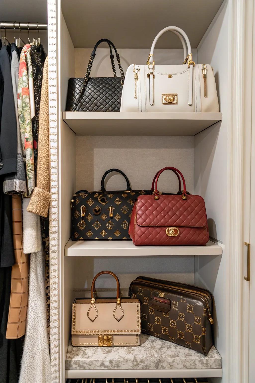 Showcase your bags with a dedicated display area in your closet.