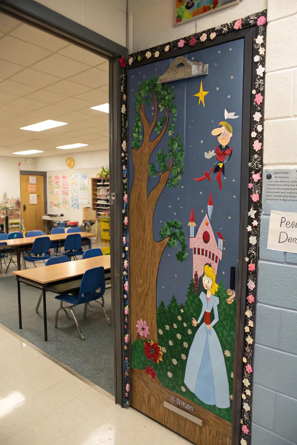 A fairy tale-themed door transporting students to magical worlds.