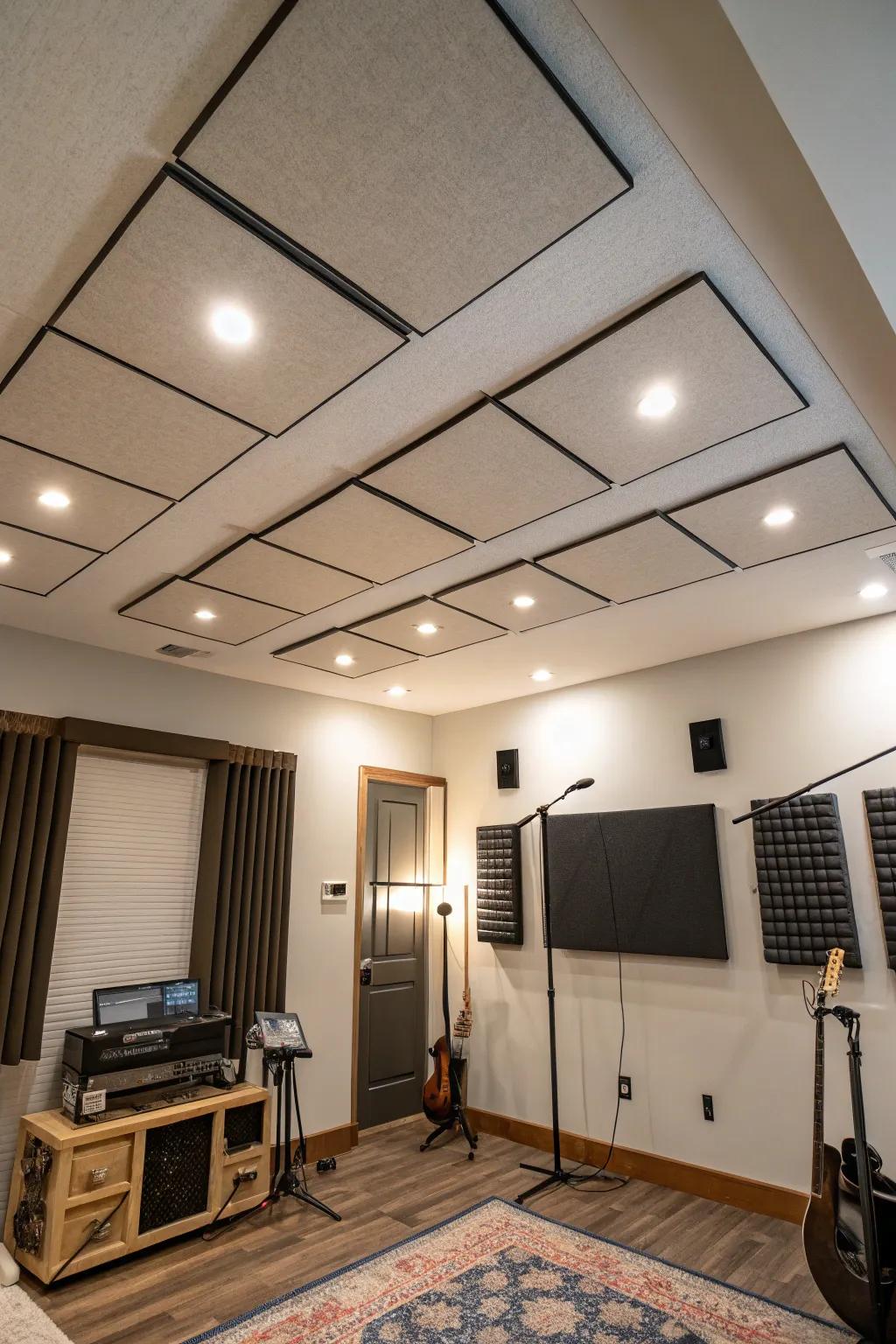 Acoustic panels enhance sound and style.