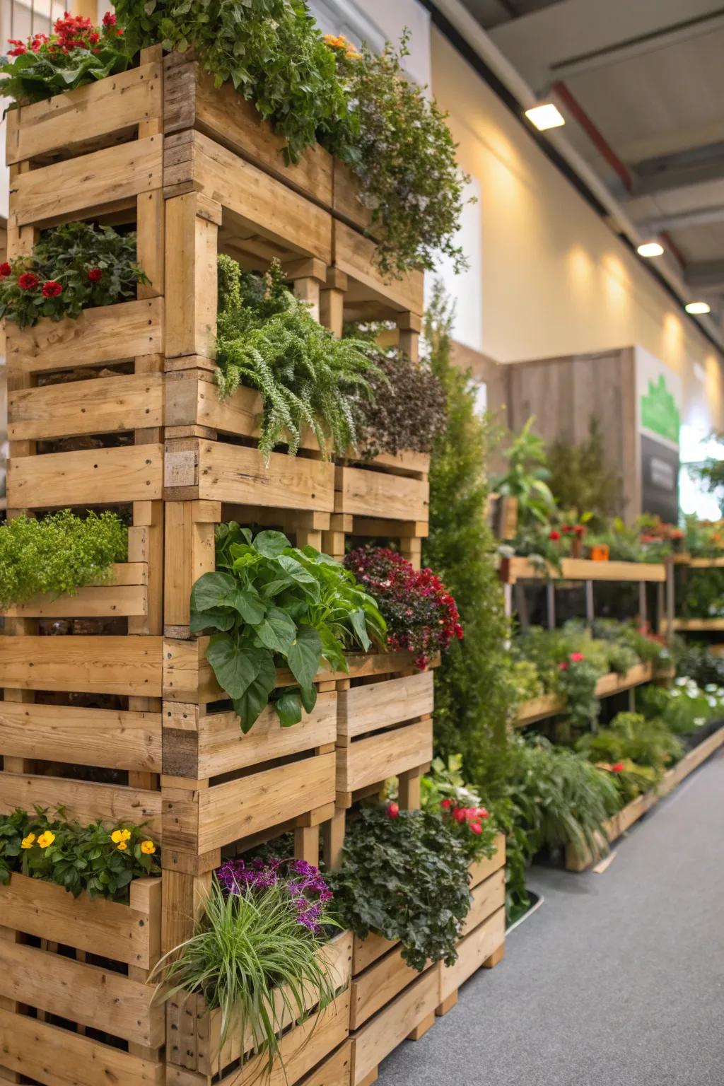 Create a stunning vertical garden with crate planters.