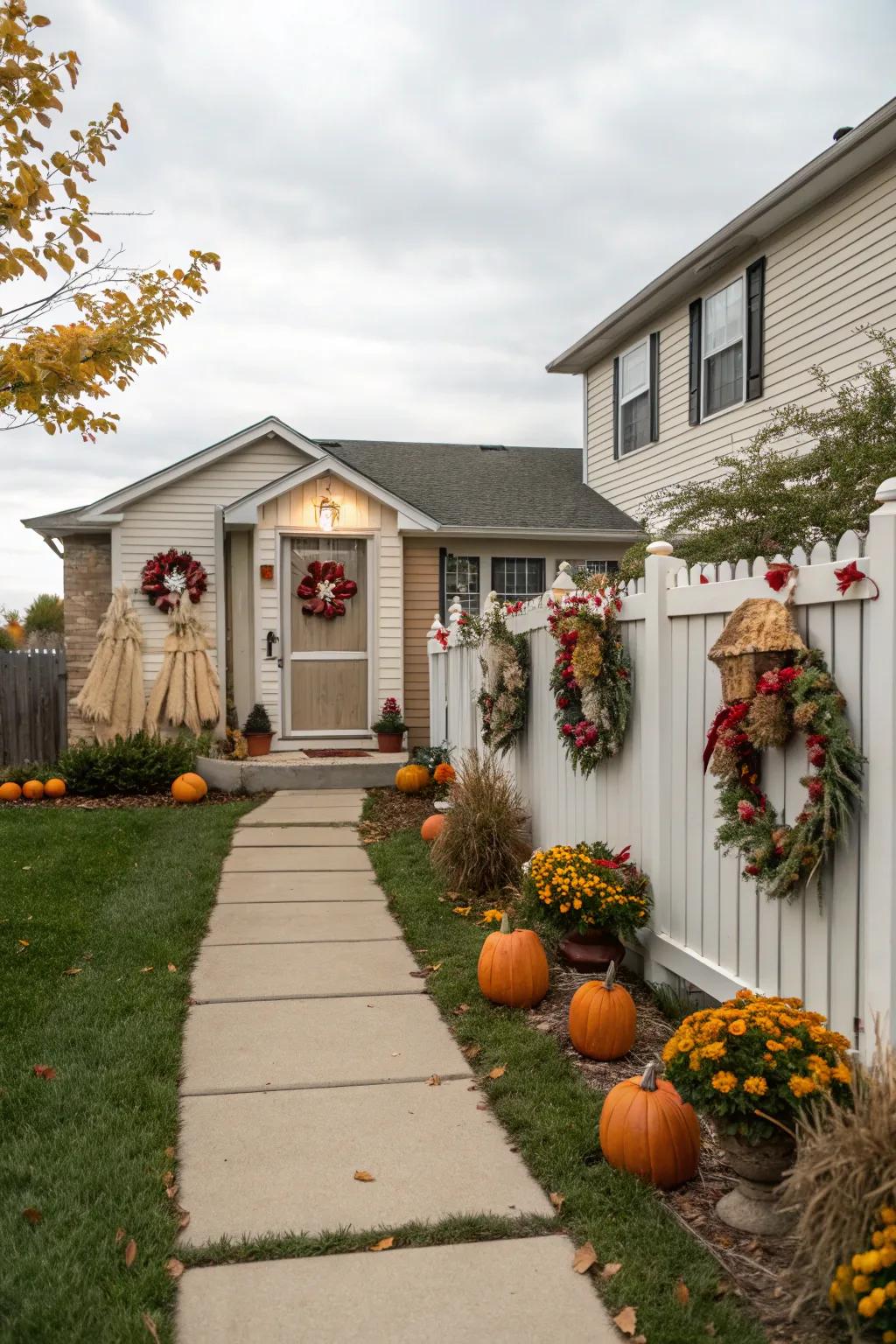 Seasonal decor adds a festive and dynamic element to the yard.