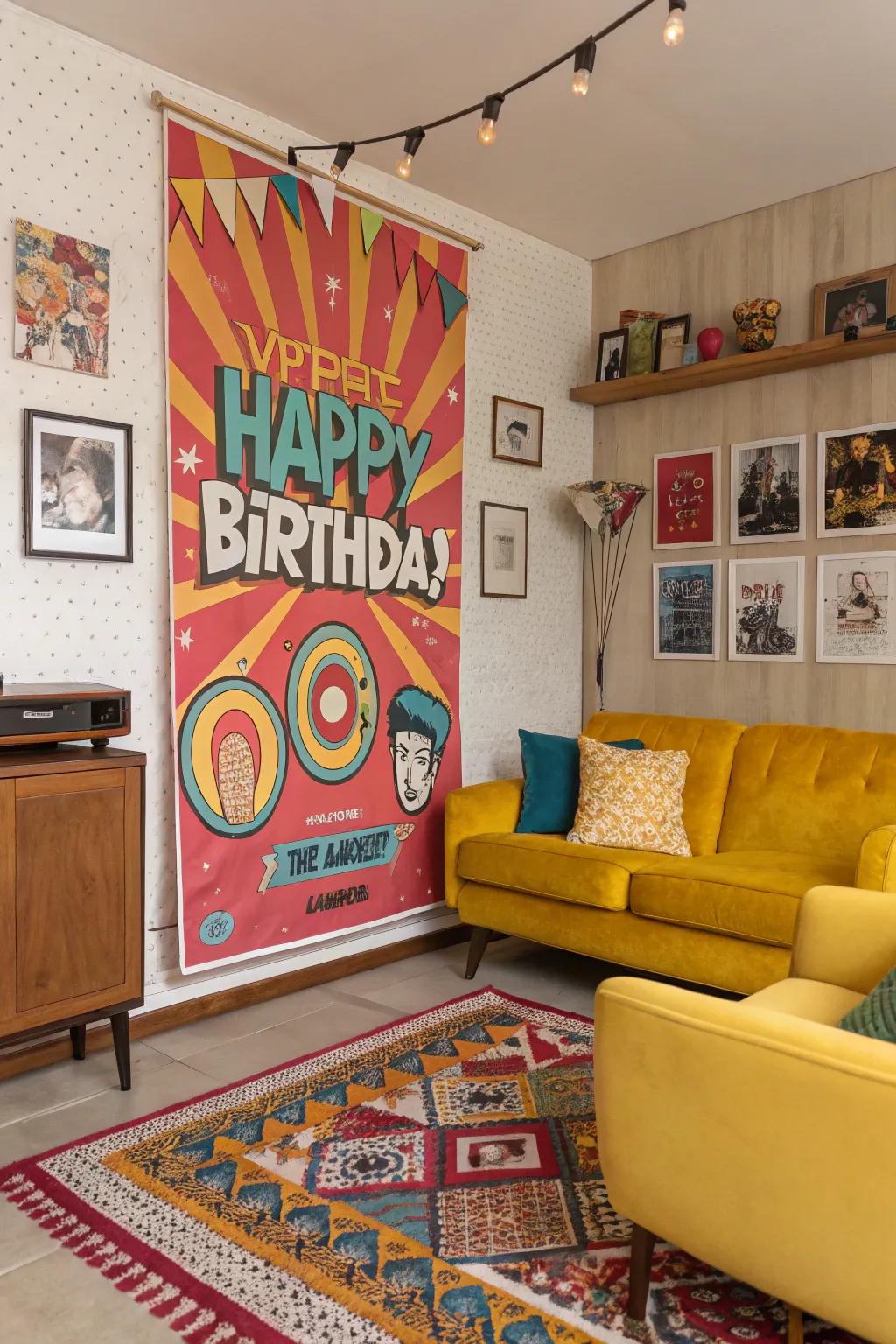 Retro pop art adds bold flair to birthday signs.