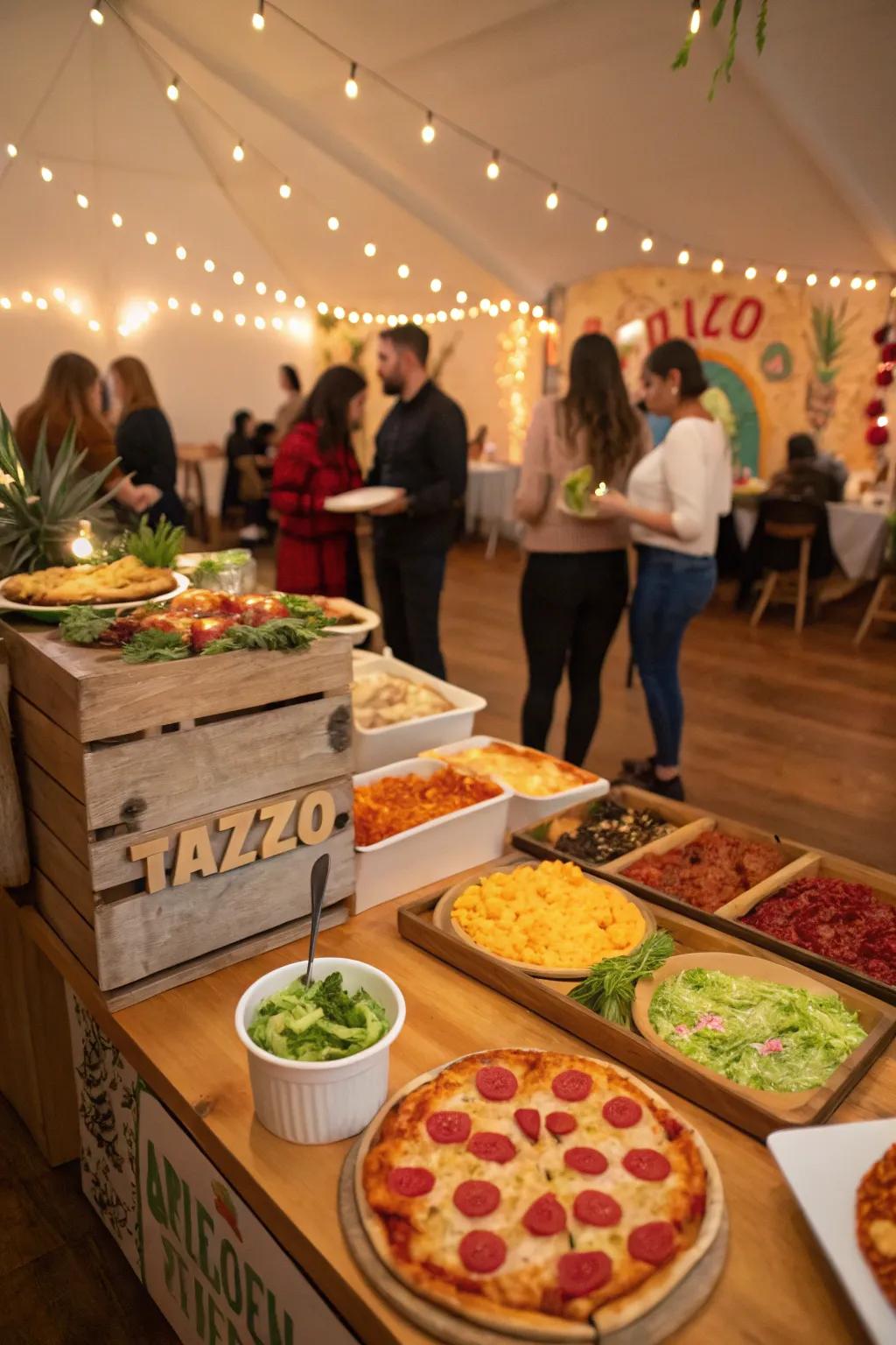 A fun indoor party with interactive food stations.