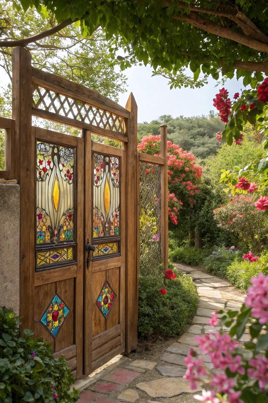 An entrance with tinted glass accents injects hue and elegance.