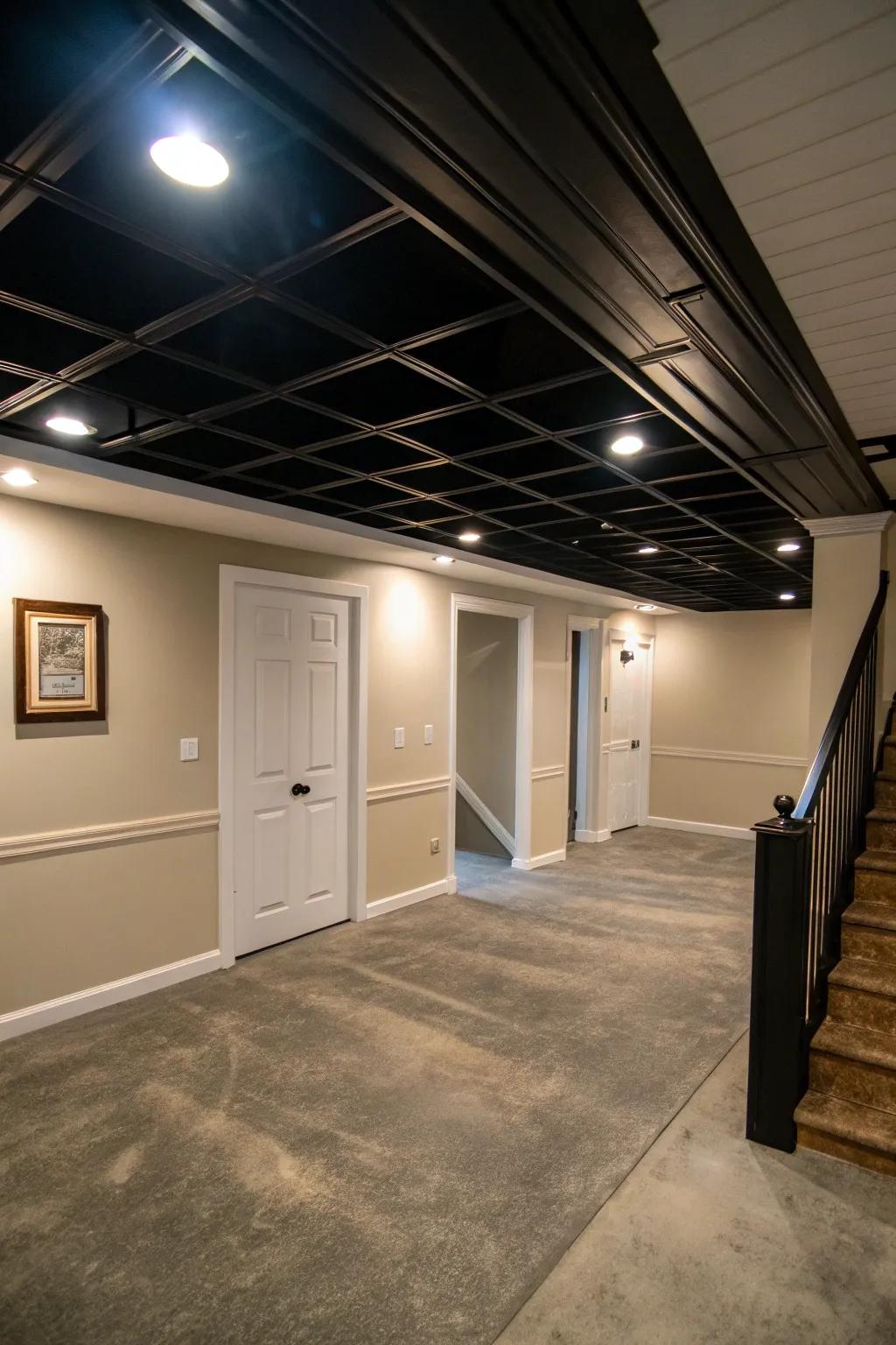 A black ceiling adds depth and sophistication.