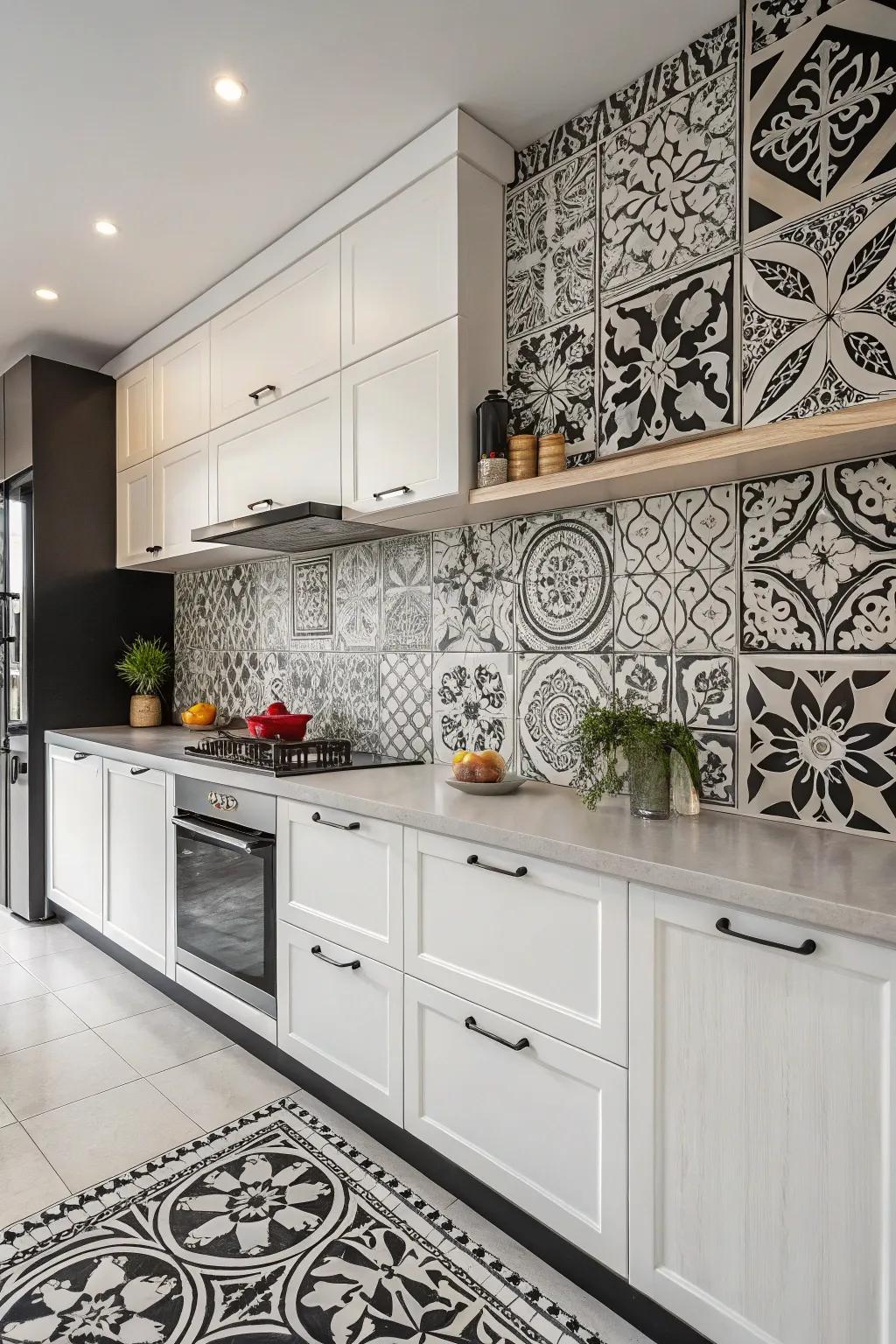 Intricate porcelain patterns add refinement to the kitchen.