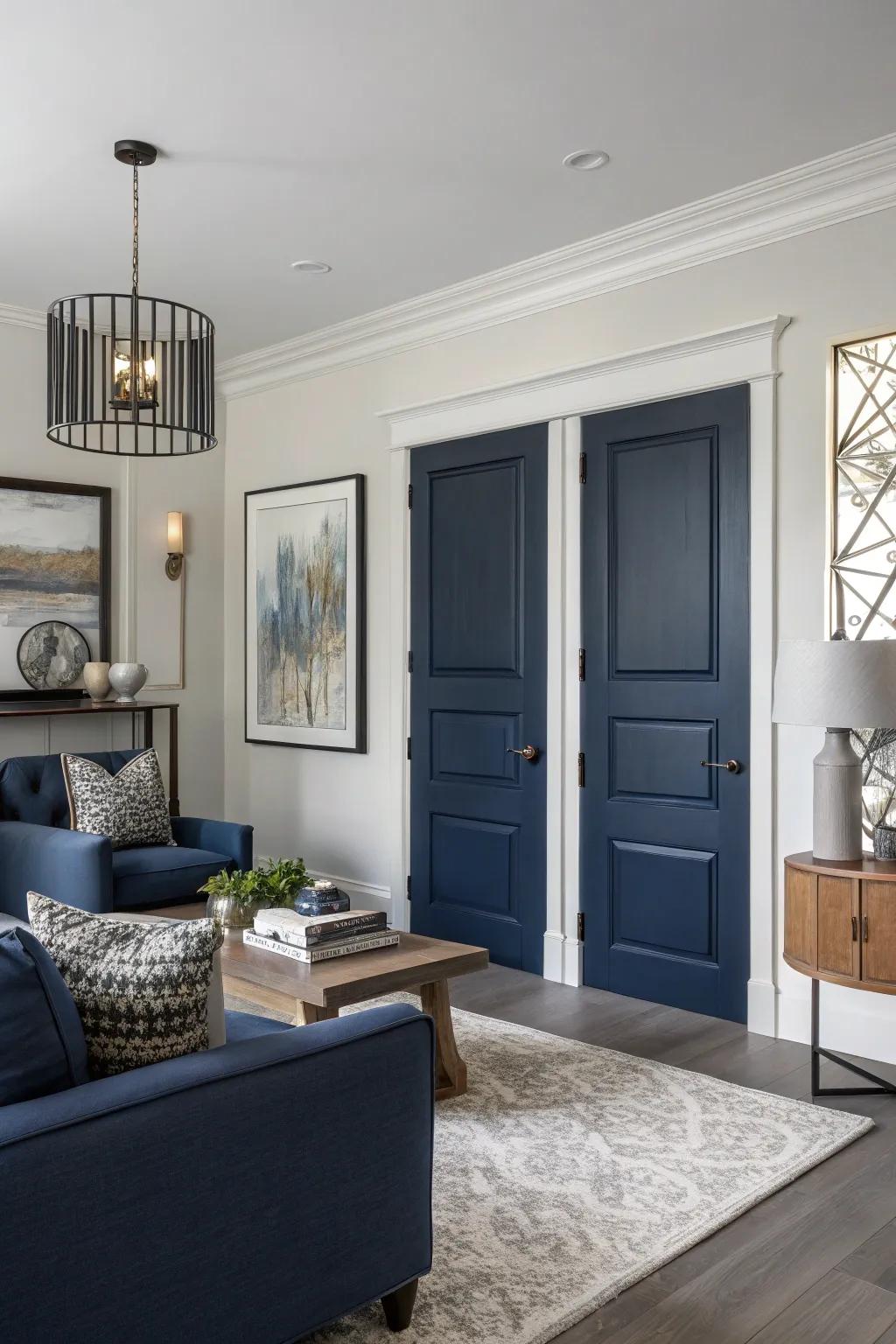 Navy doors offer a subtle yet stylish impact.