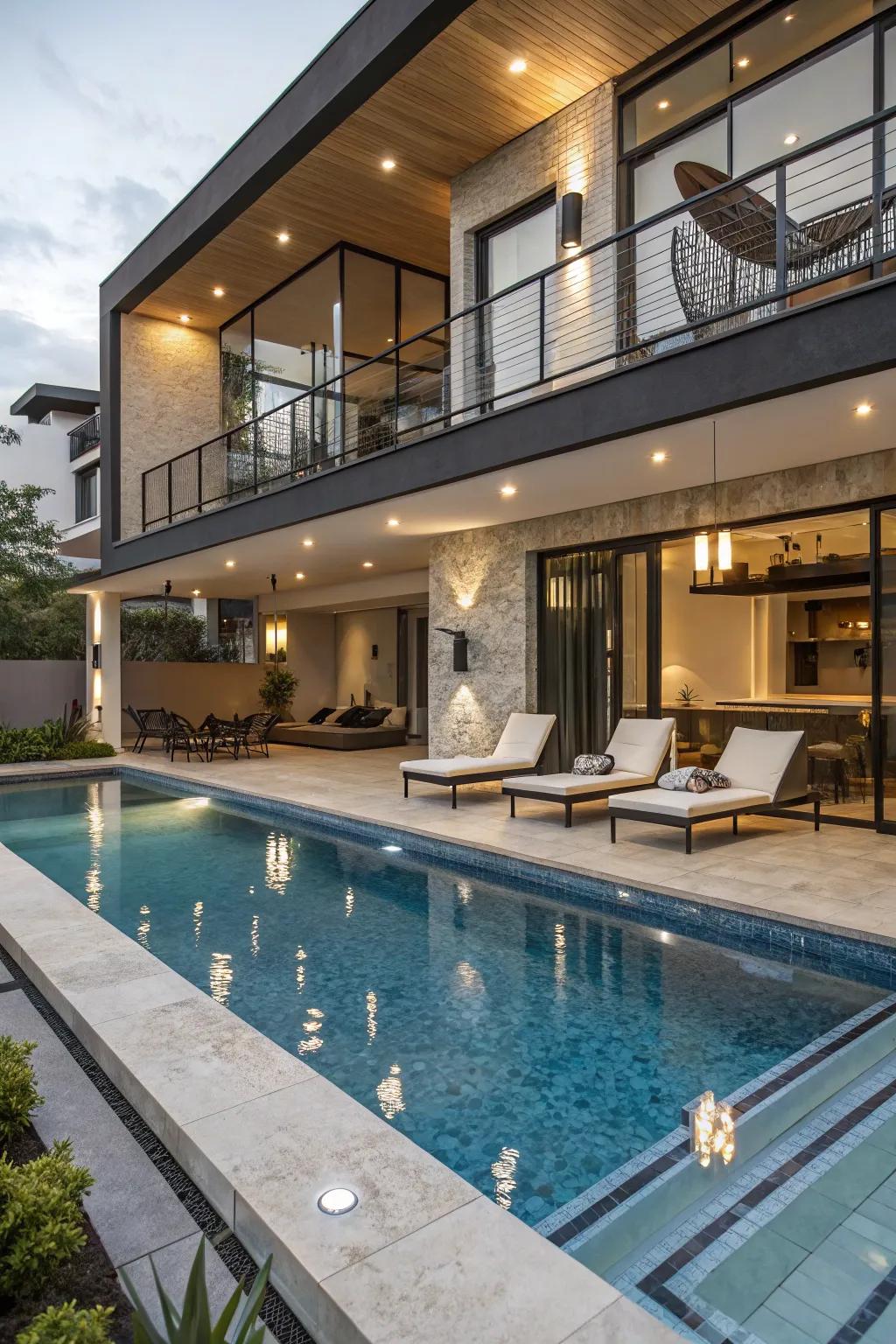 A two-tiered pool delivering varied experiences in one cohesive blueprint.