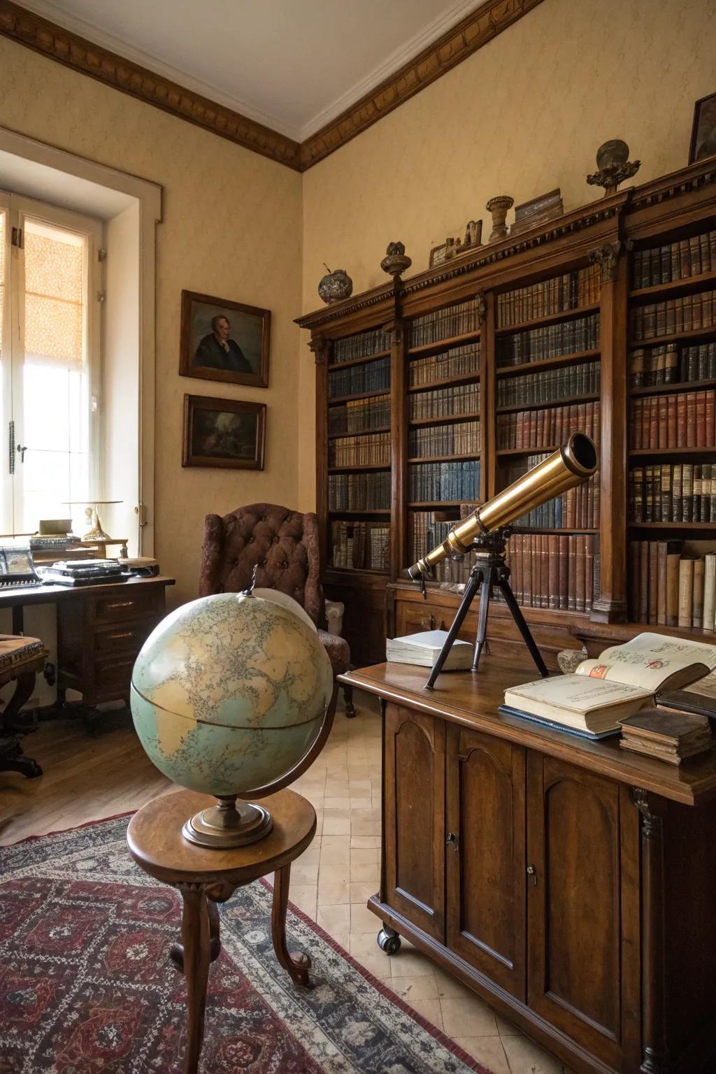 Scholarly touch with globes and telescopes