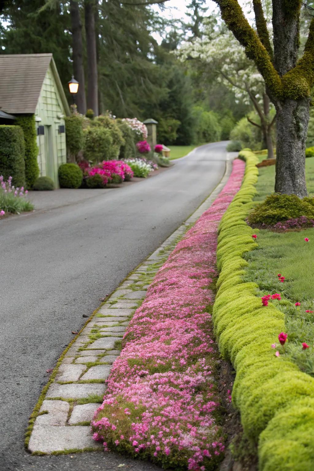 Enhance your curb appeal with a driveway border of rose moss.