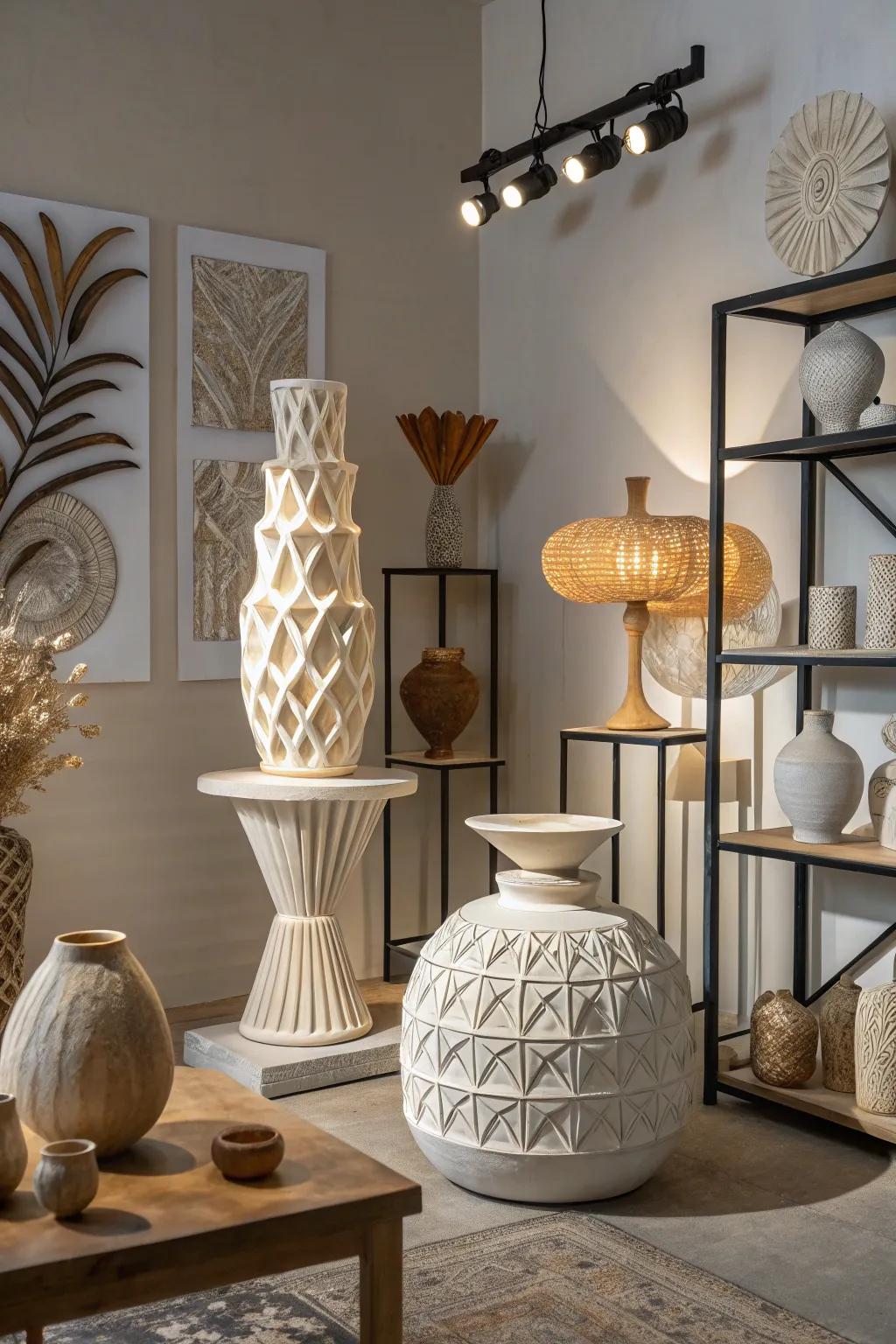 Sculptural decor adds an artistic flair to any space.