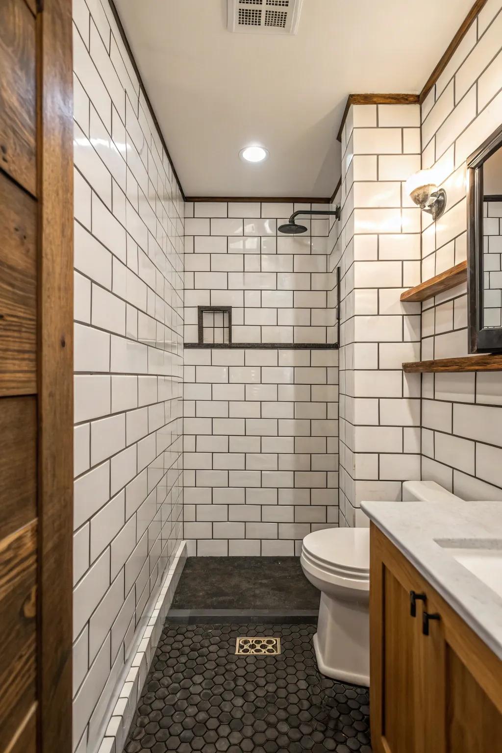 Dark grout adds contrast and depth to tile patterns.