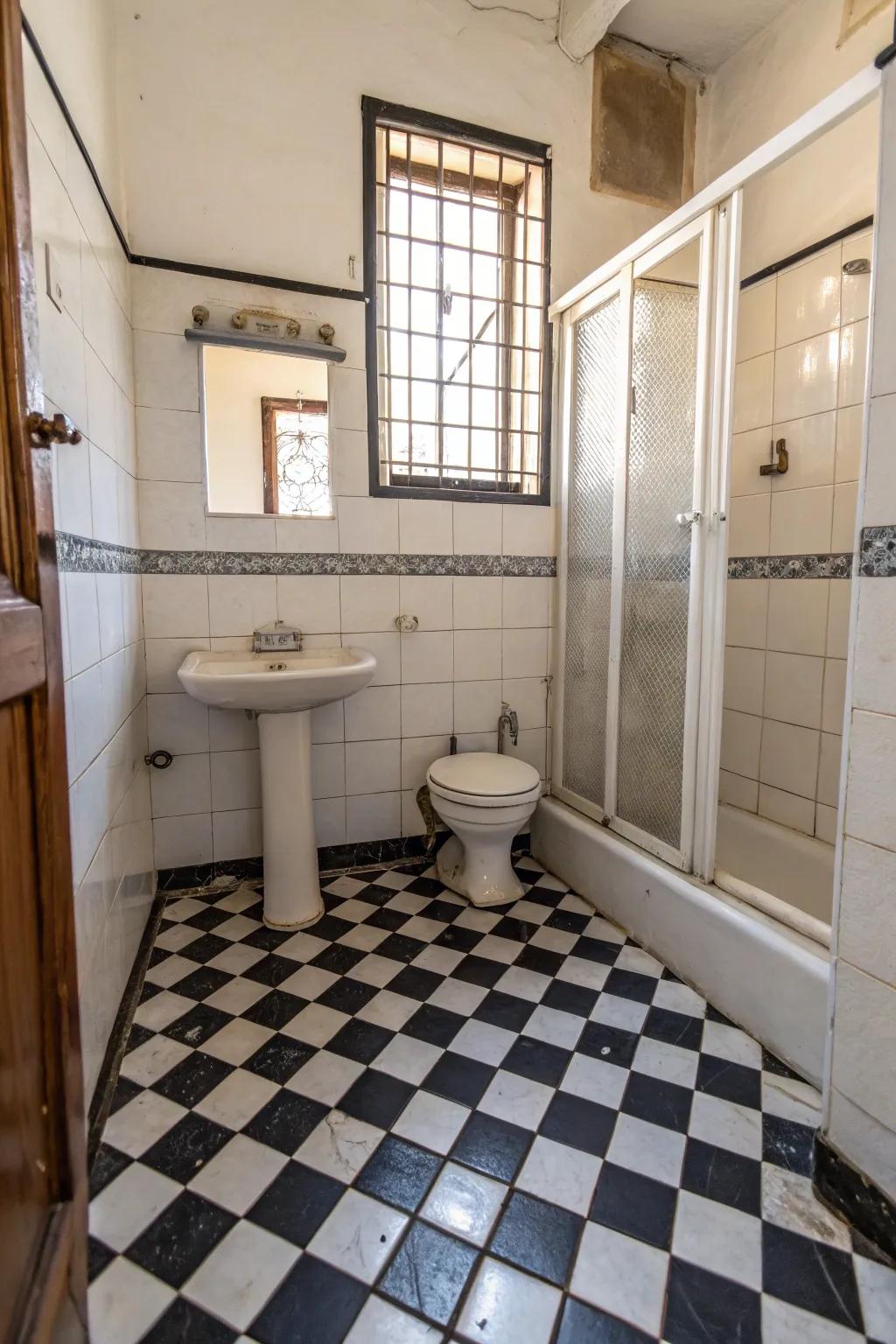 Black and white tiles offer timeless sophistication.