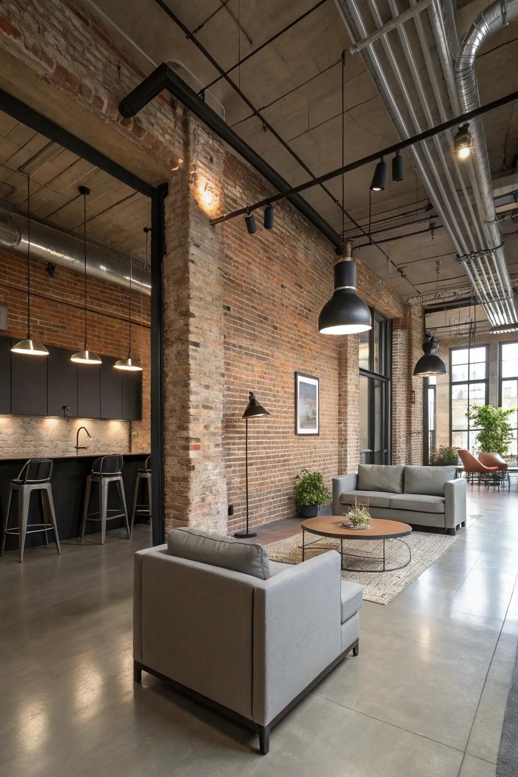 Exposed brick adds an industrial edge.