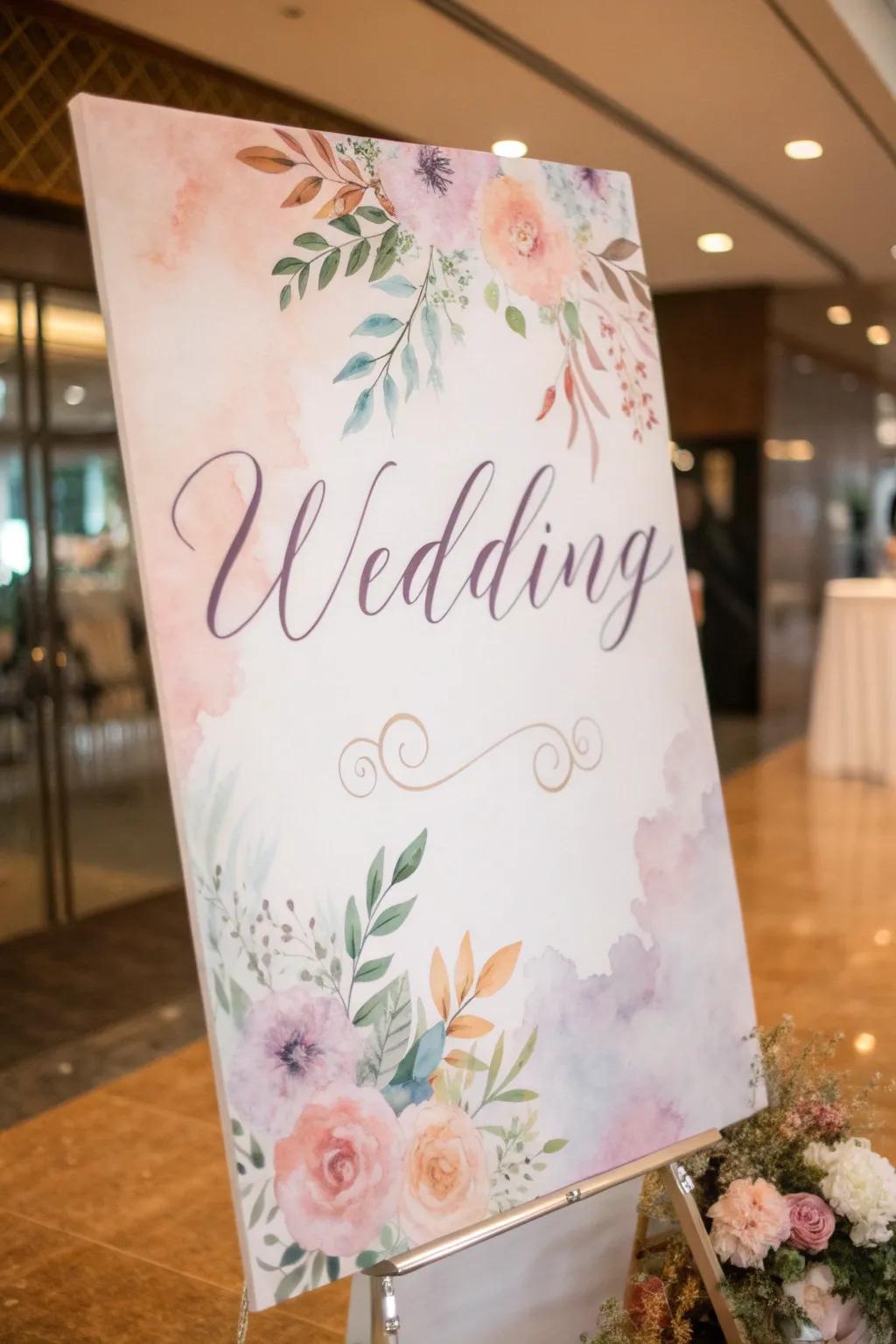 Watercolor adds an artistic and romantic touch to signs.