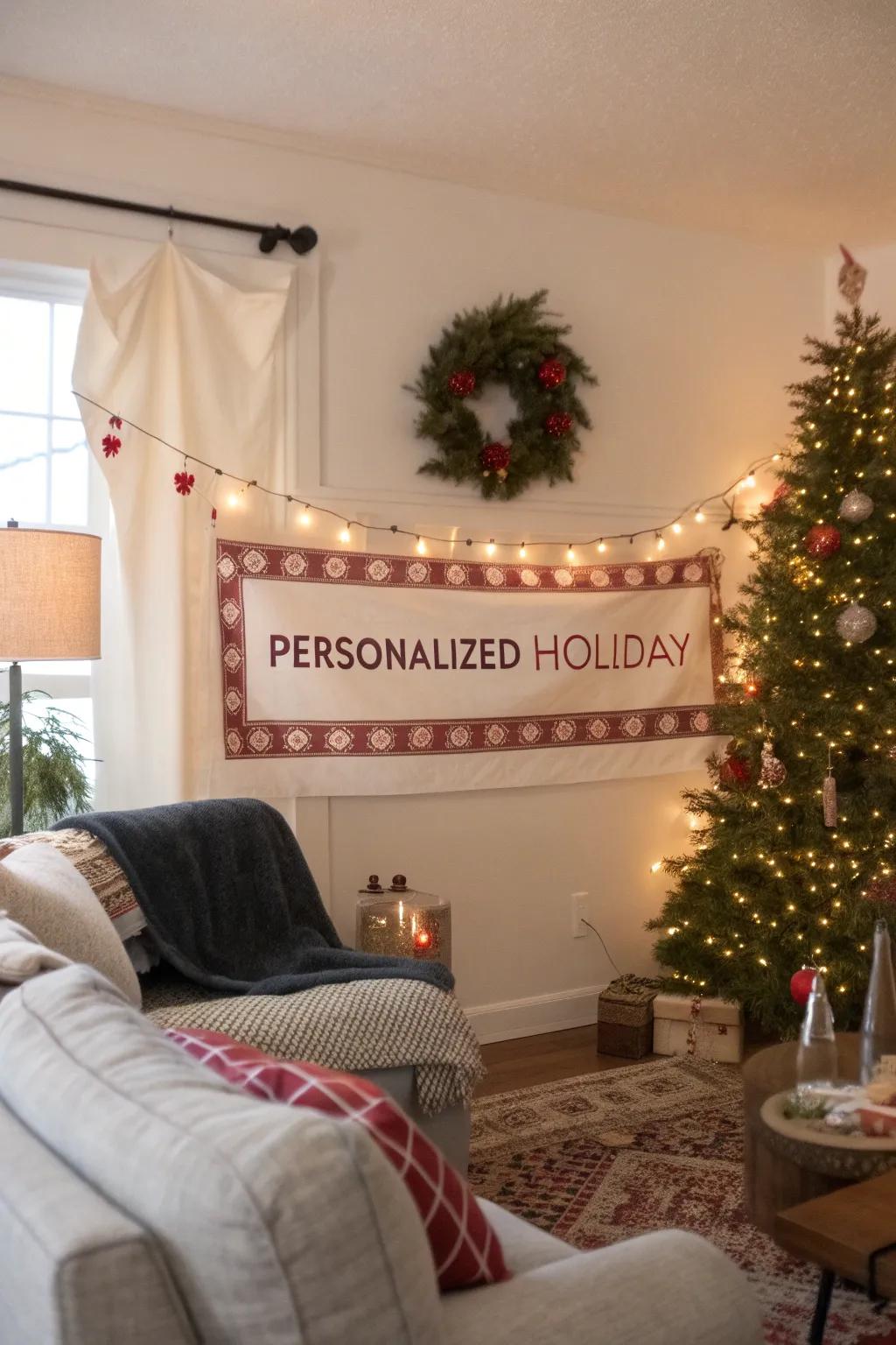 A personalized banner spreads holiday cheer.