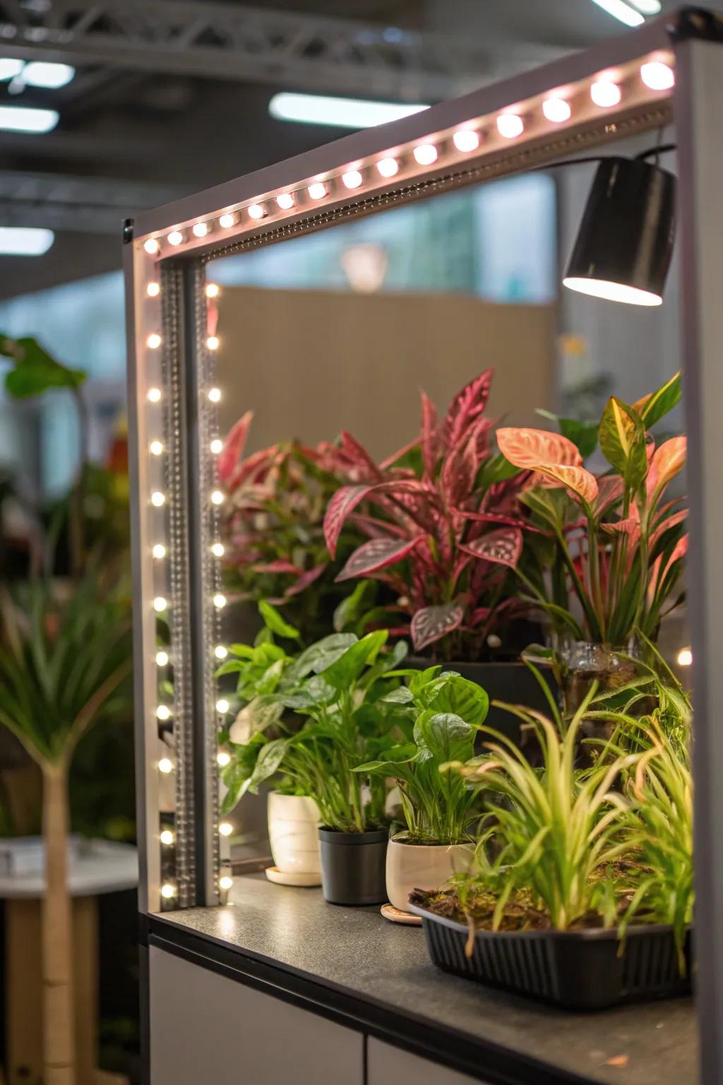 Mirrored grow light panels enhancing light distribution and space.