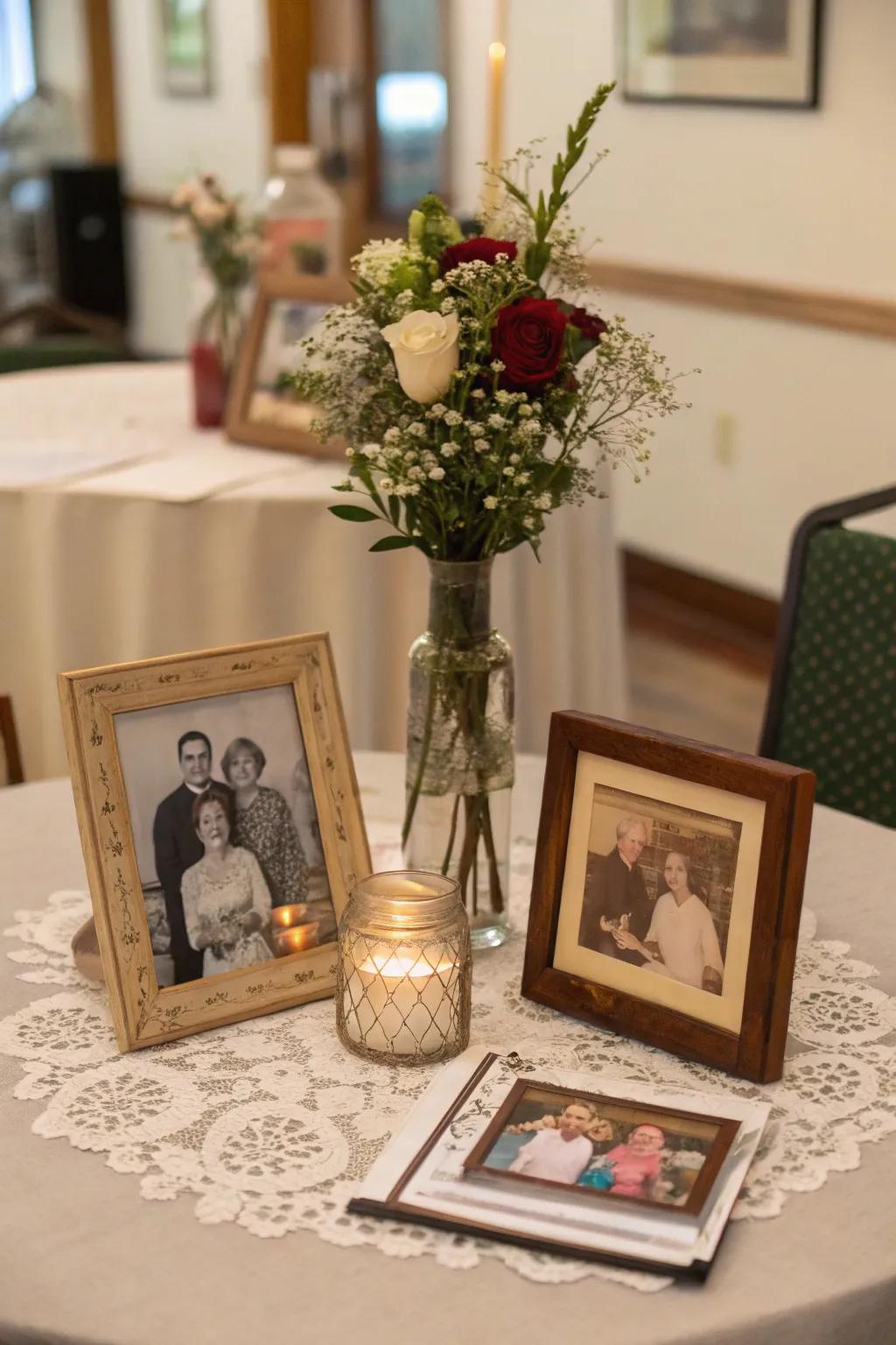 Personal mementos make your centerpiece unique and special.