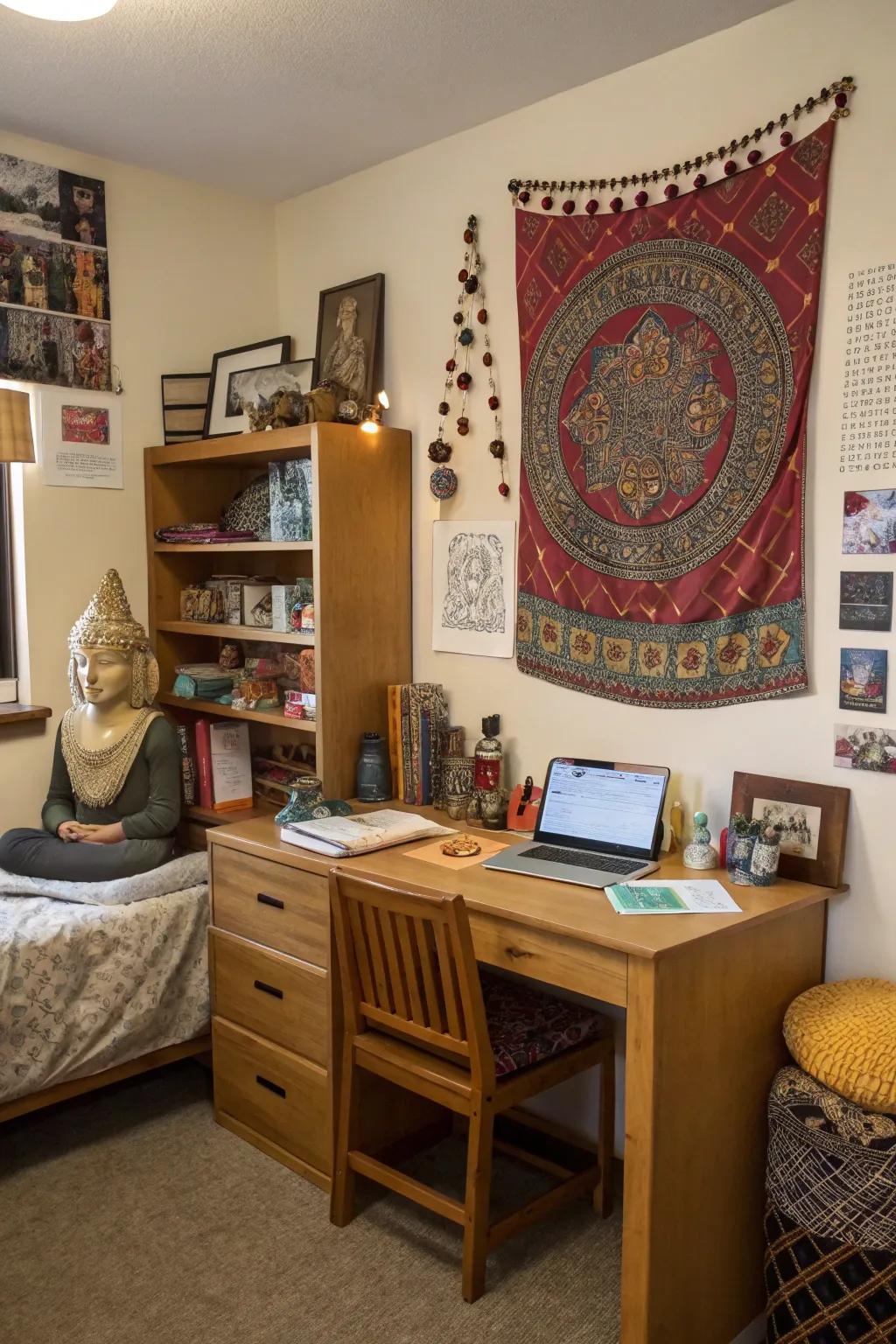 A cultural corner adds personal depth to your dorm.