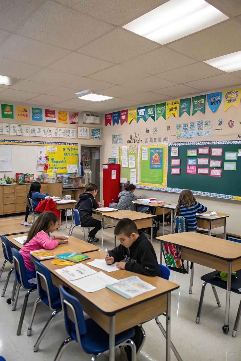 Themed desk zones enhance immersion and make learning more engaging.