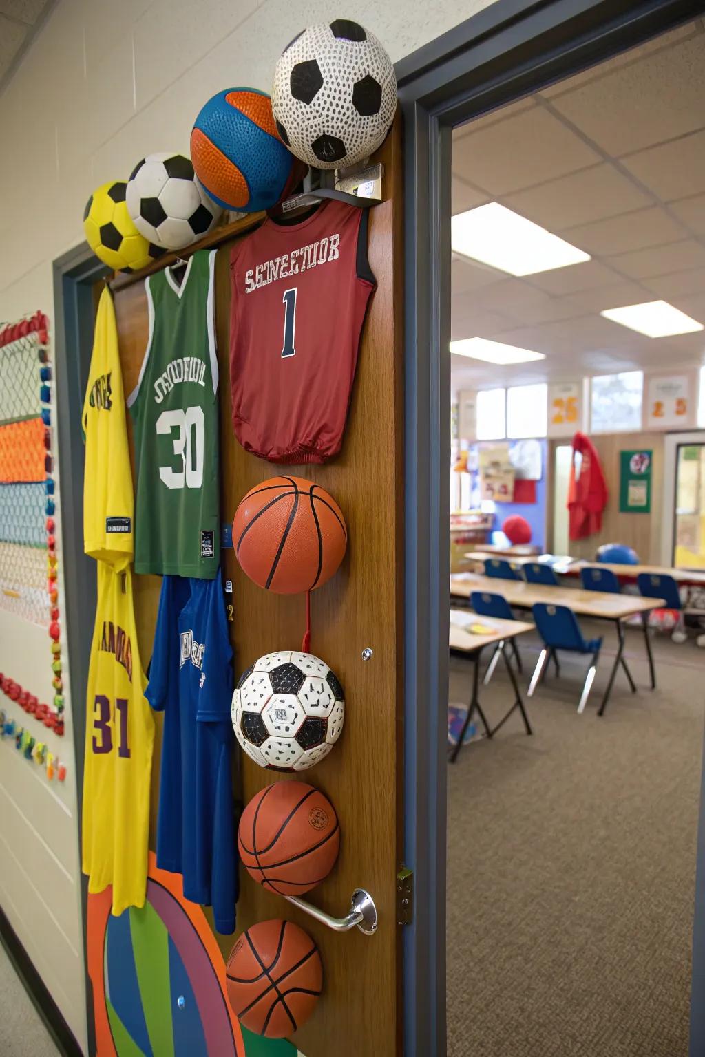 A sports-themed door celebrating teamwork and sportsmanship.