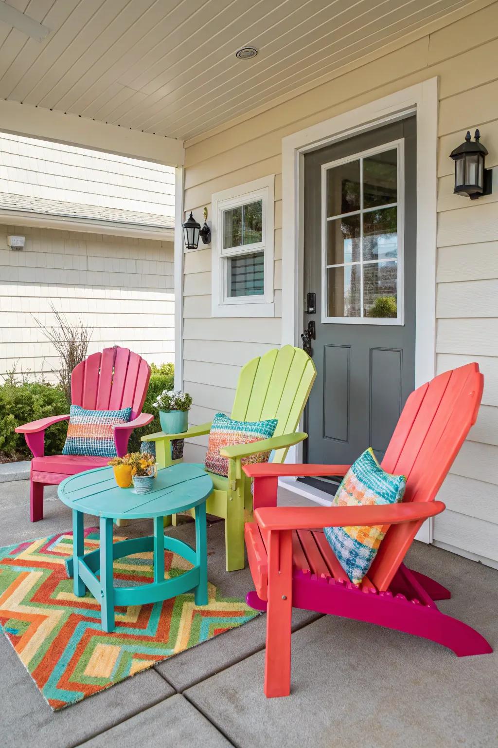 Brightly colored furniture enlivens and energizes patio settings.