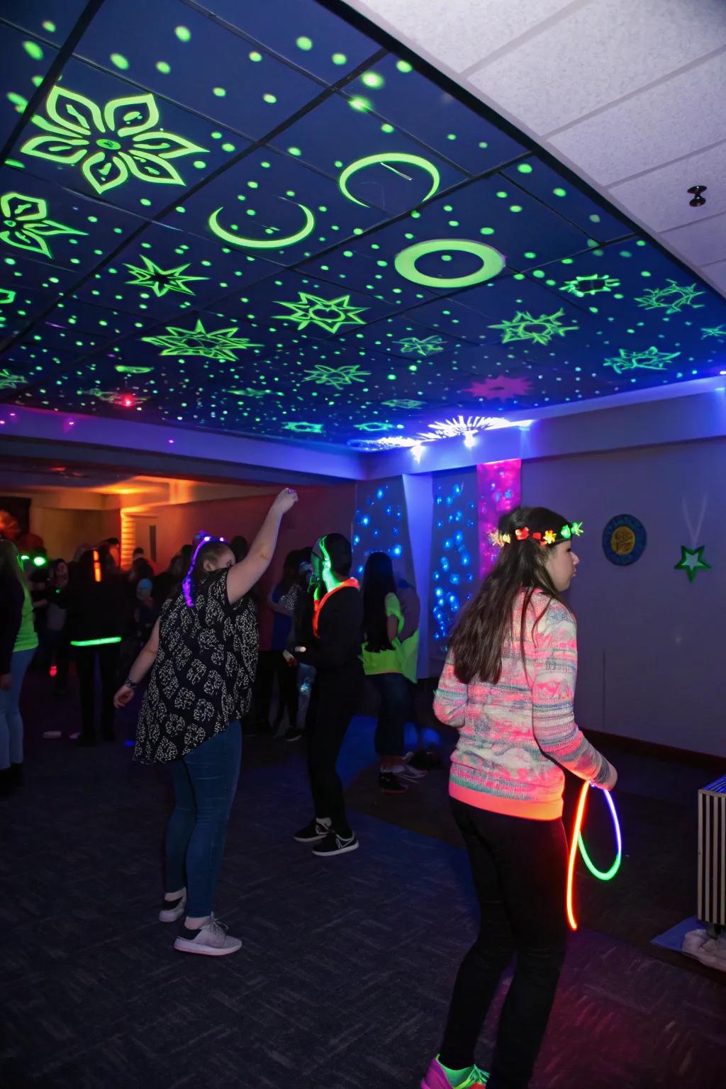 A unique indoor glow-in-the-dark party.