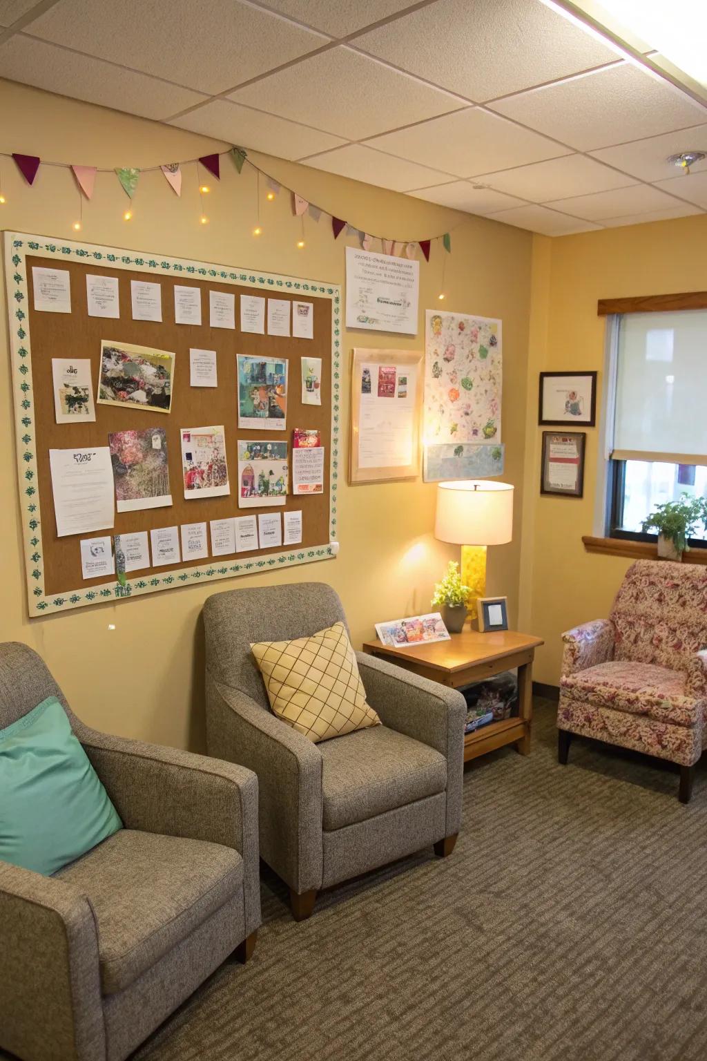 An interactive bulletin board fosters community and connection.