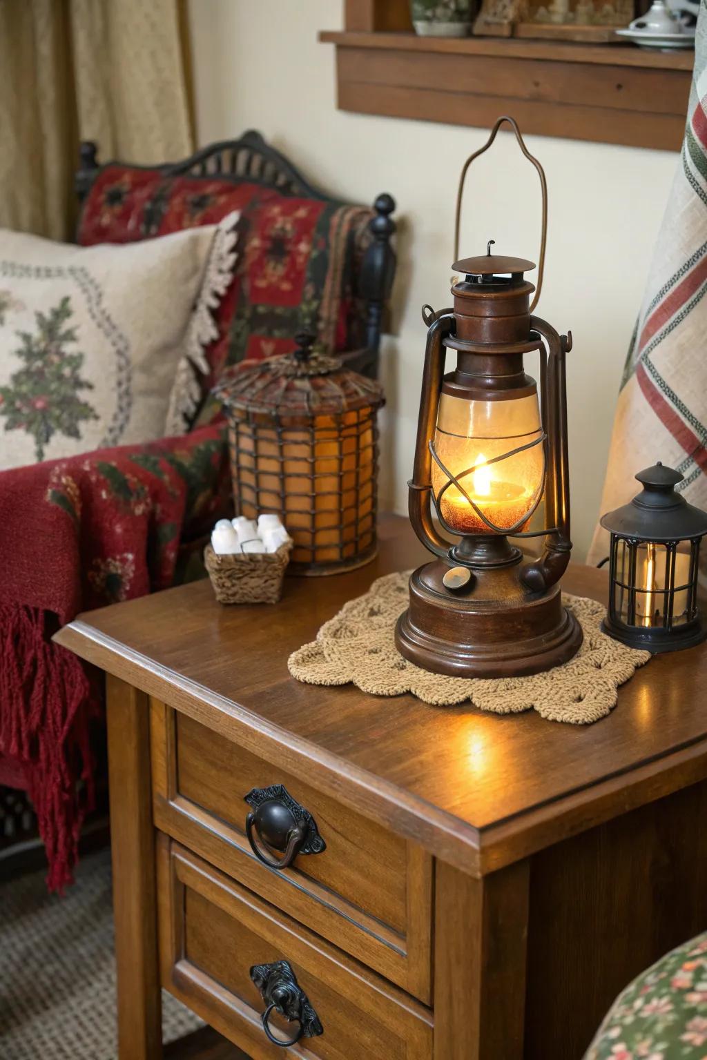 A vintage lantern adding old-world charm to the decor.