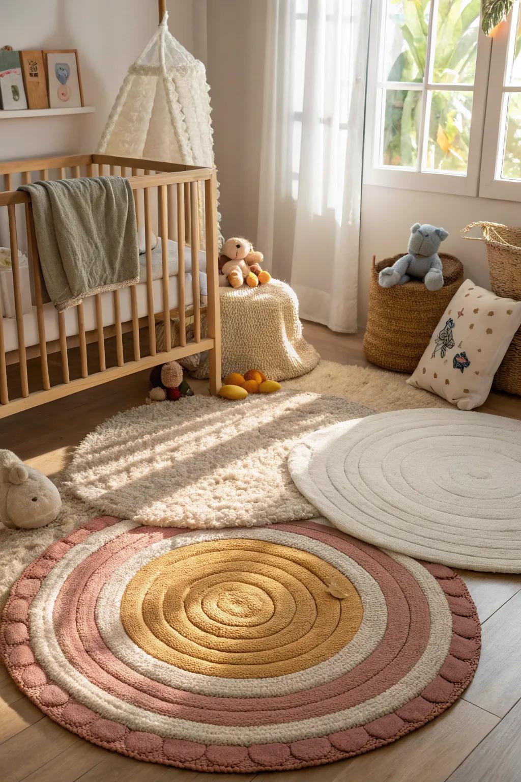 Layering textures adds depth and warmth to the nursery.