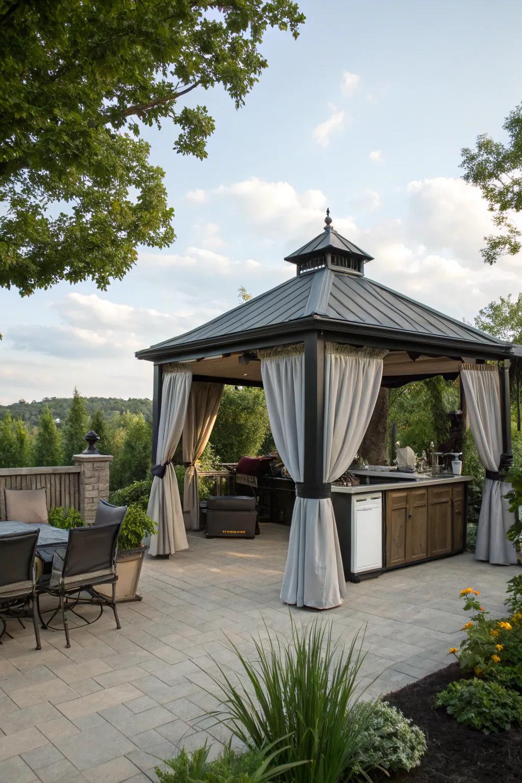 Find peace in a secluded sanctuary outdoor kitchen gazebo.