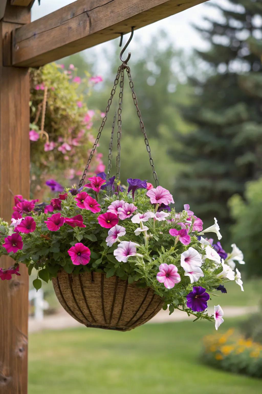 Fan Flower's petite blooms complement the boldness of petunias.