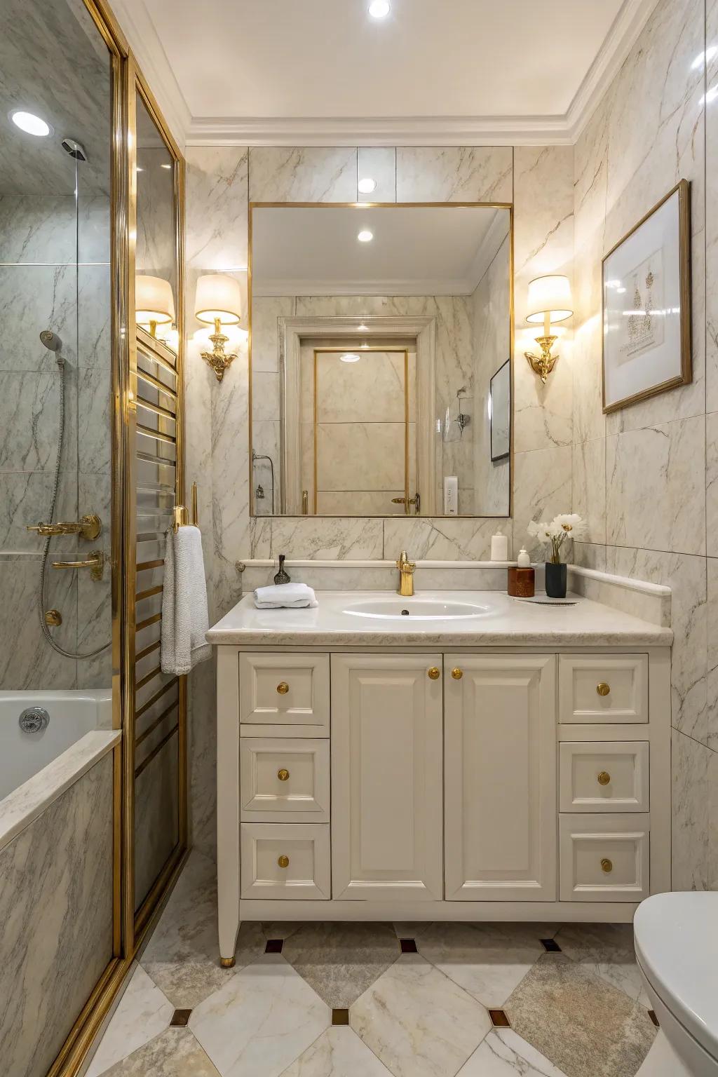 Marble tiles bring luxury and elegance to small spaces.