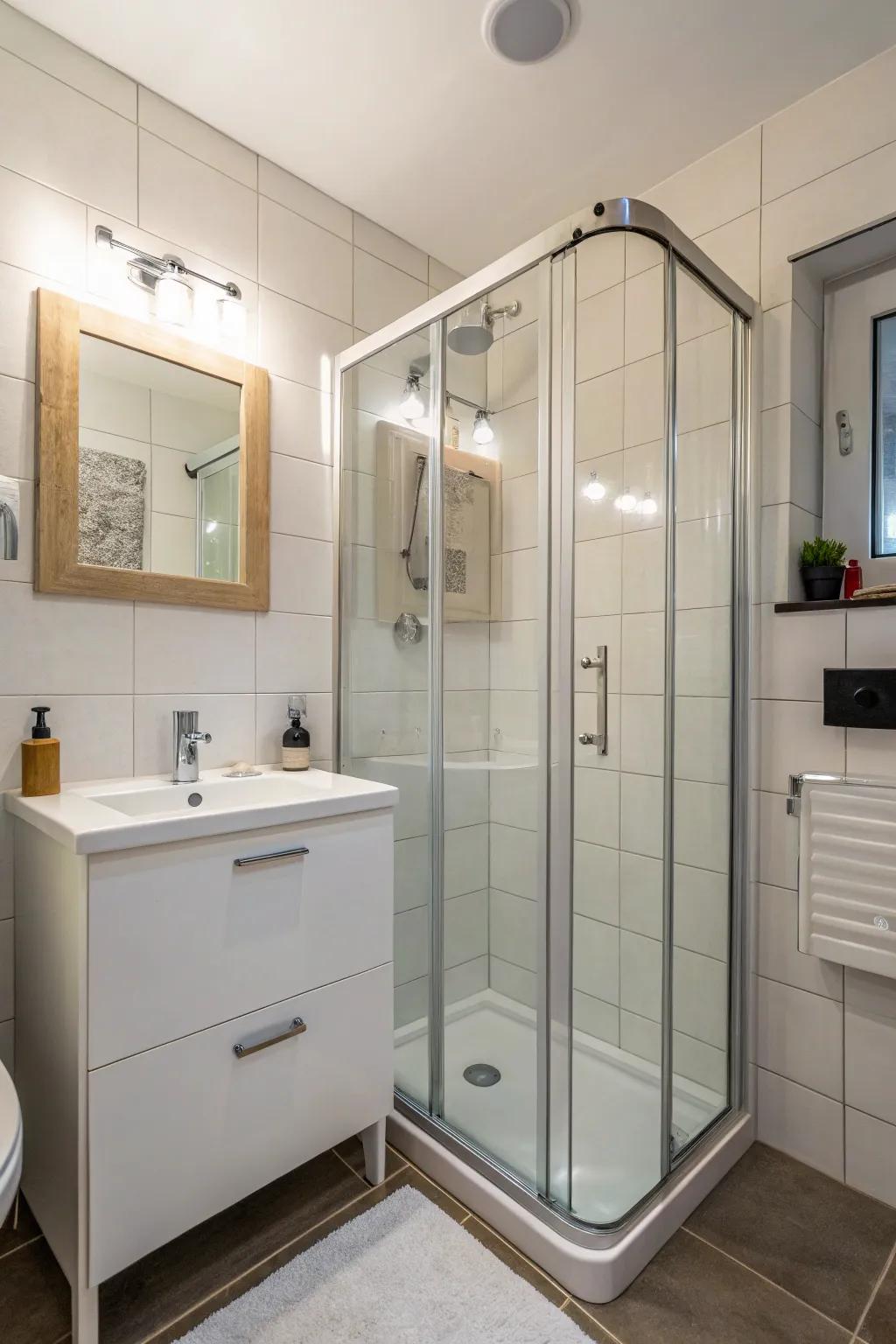 Corner showers make efficient use of limited space.