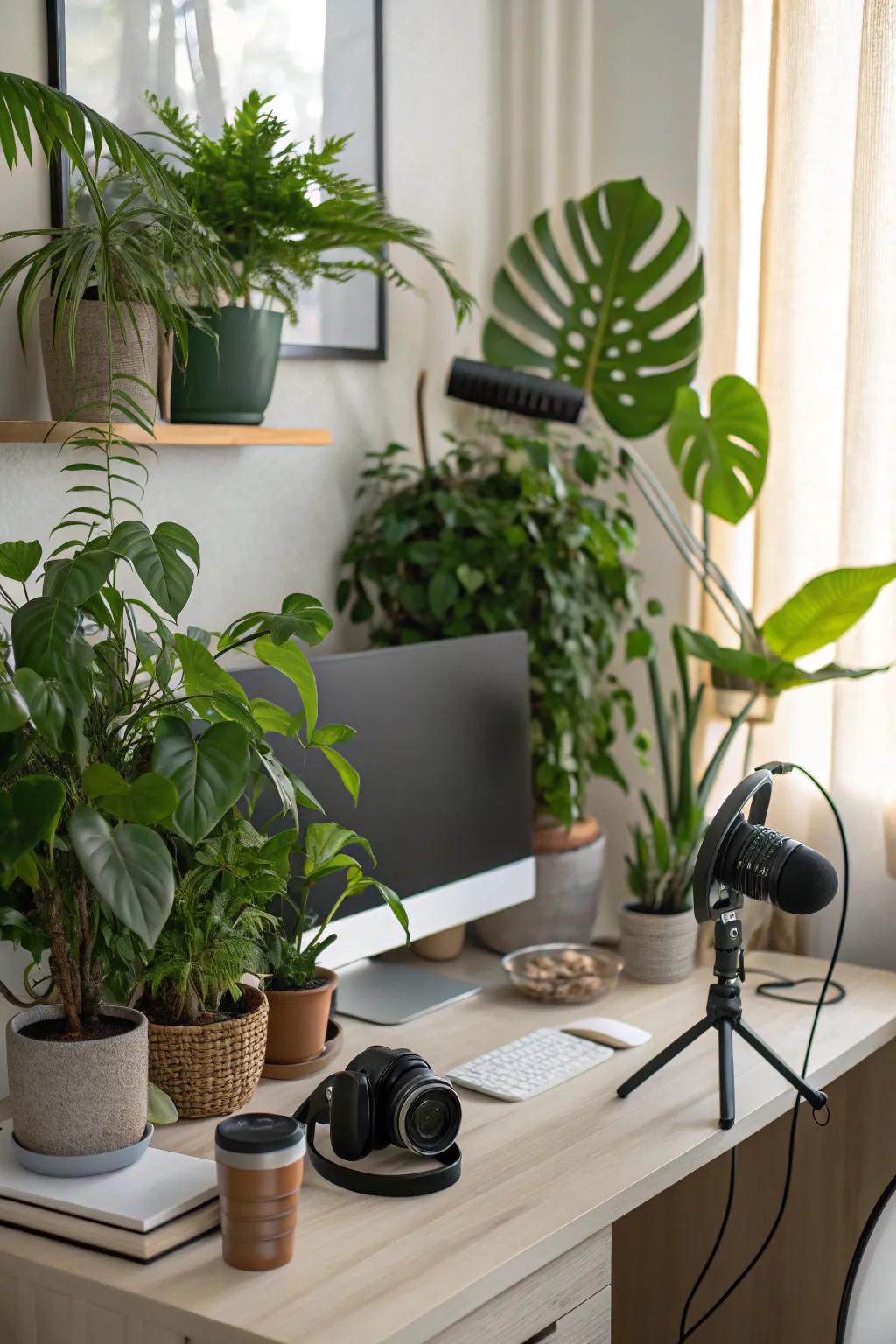 Go green with plants and sustainable choices for your setup.