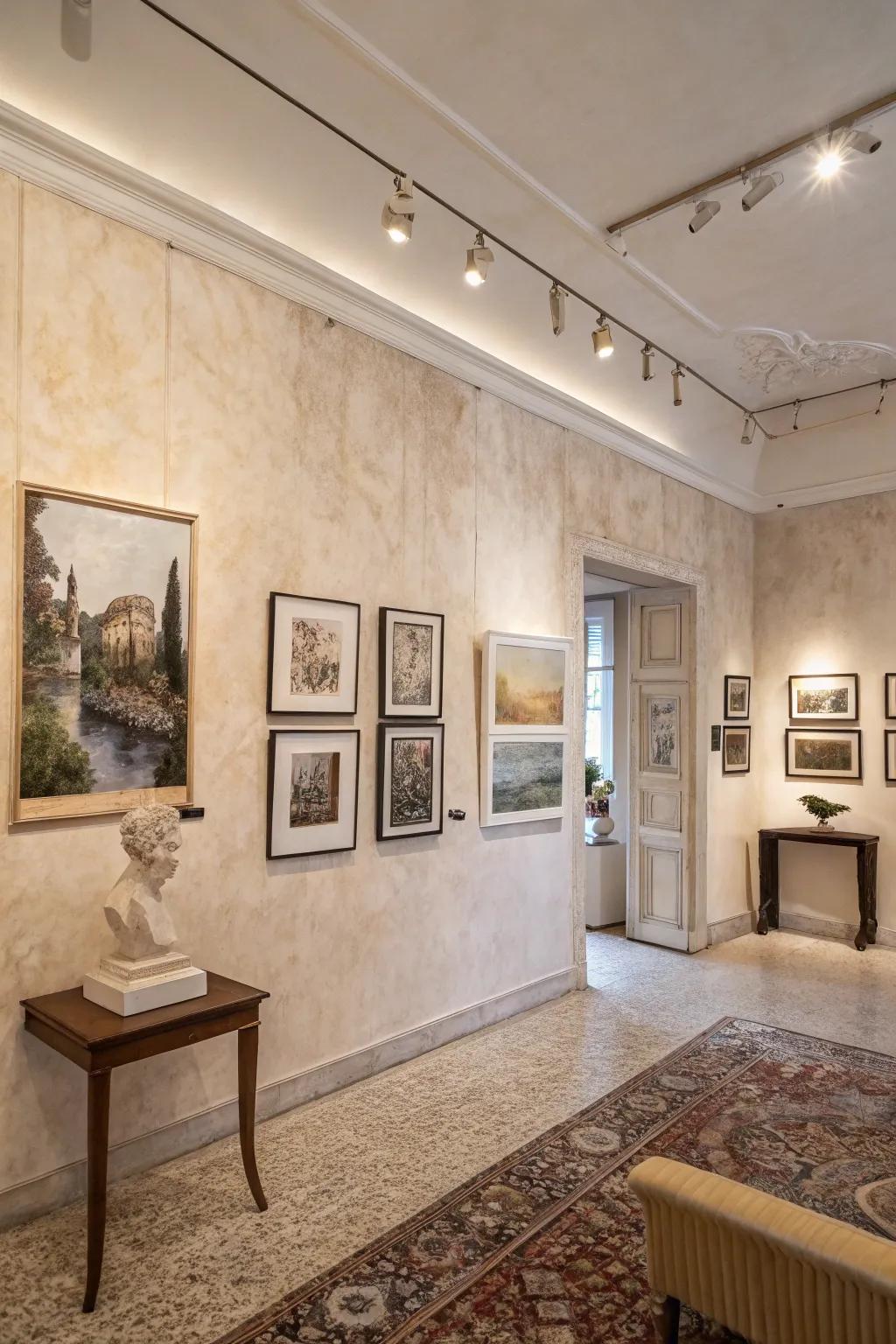 Highlight your art collection with the perfect Venetian plaster backdrop.