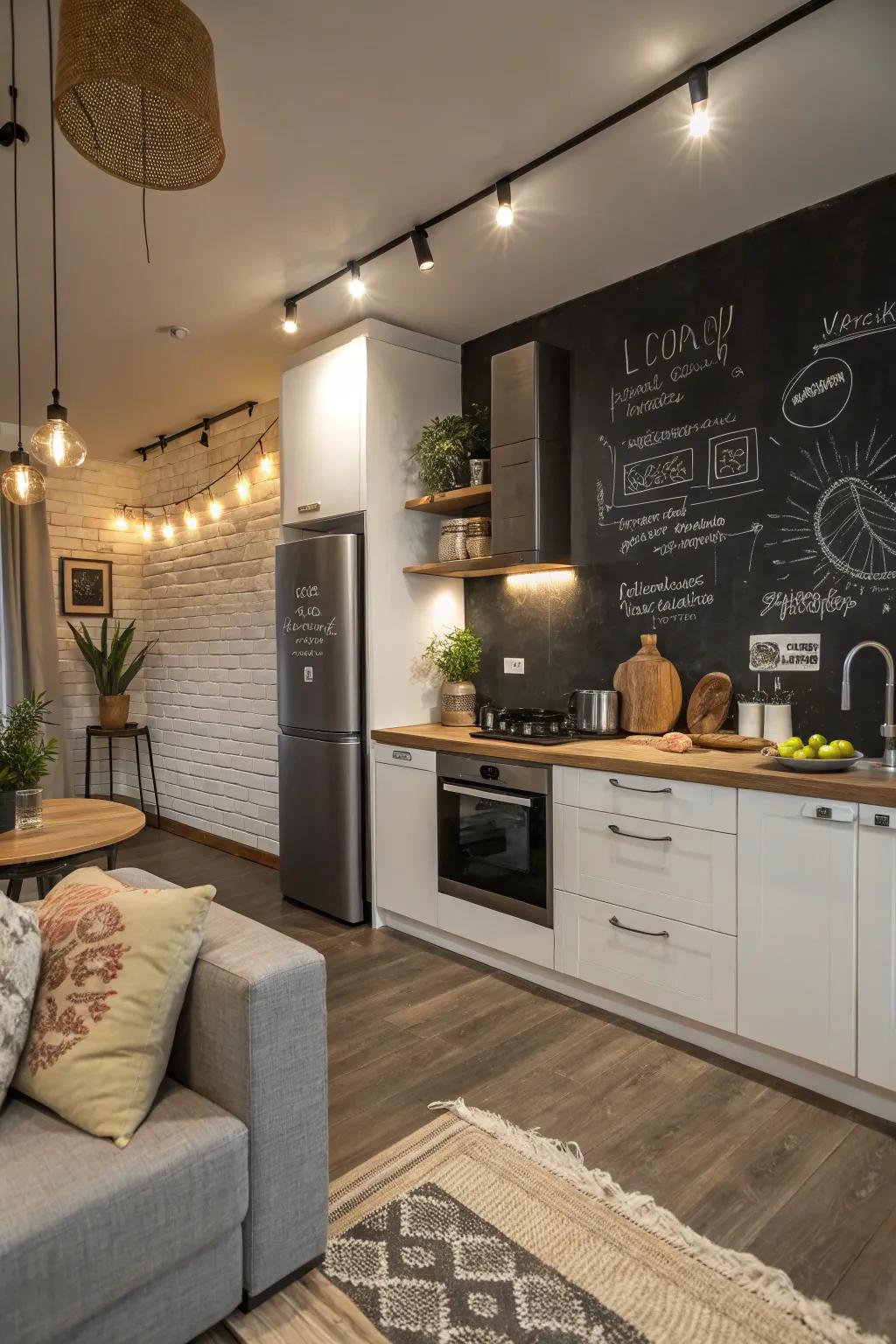 Chalkboard walls offer playfulness and practicality.