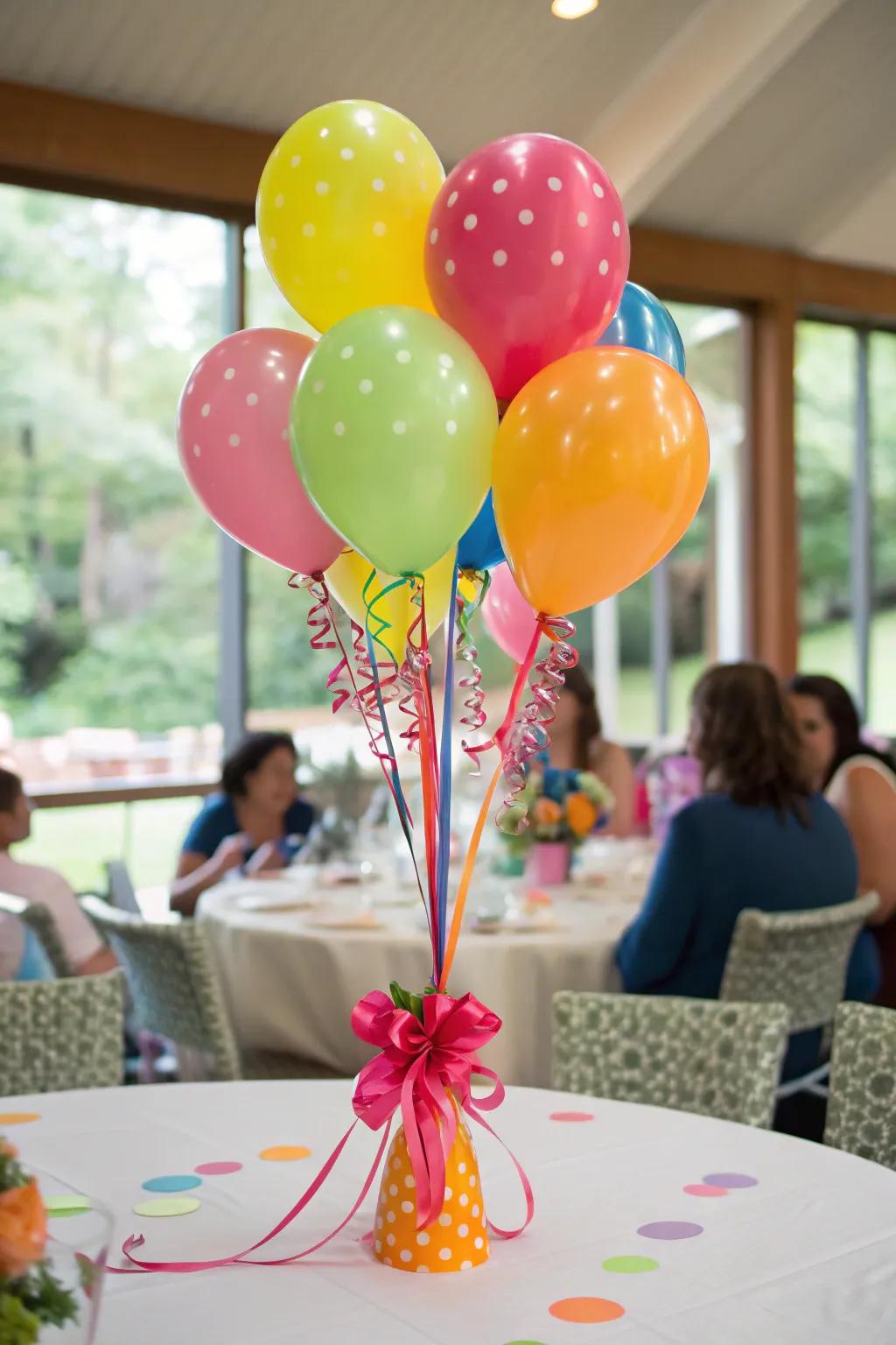 A buoyant balloon centerpiece spreading joy throughout the birthday festivities.